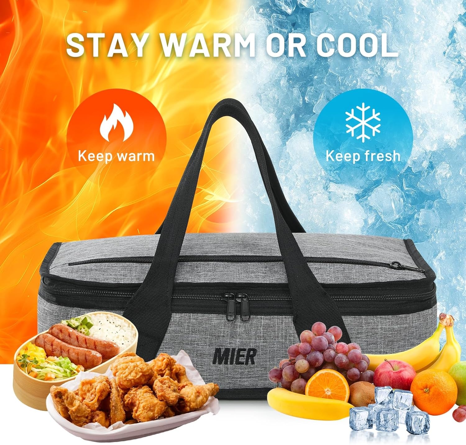 image:imageMIER Insulated Casserole Carrier Fits 9x13 Baking DishesFoil Pans Double Food Carriers Bag Thermal Holder for Hot or Cold Food Lasagna Lugger Potluck Parties Picnic Travel PurpleGray