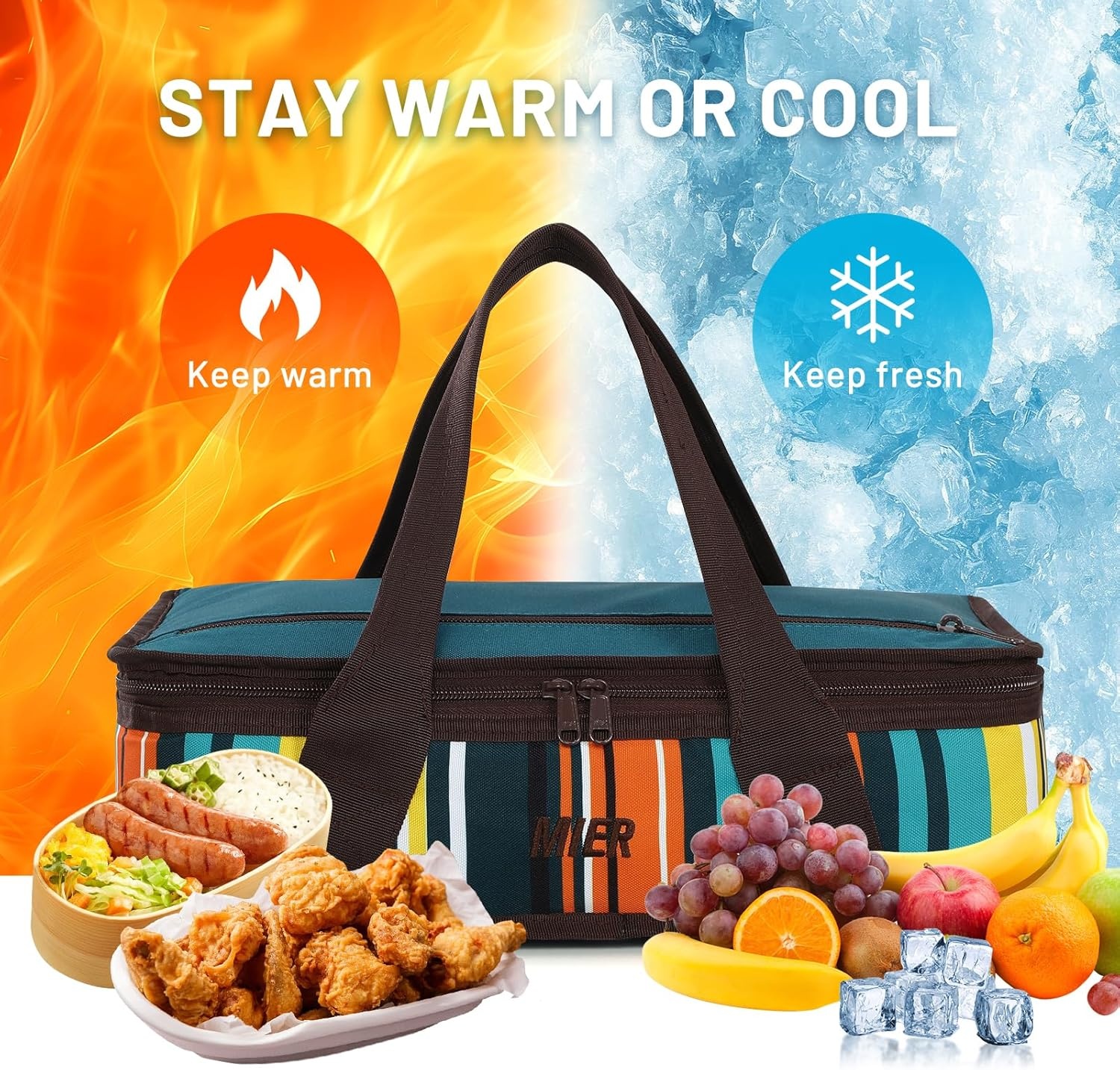 image:imageMIER Insulated Casserole Carrier Fits 9x13 Baking DishesFoil Pans Double Food Carriers Bag Thermal Holder for Hot or Cold Food Lasagna Lugger Potluck Parties Picnic Travel PurpleBlue