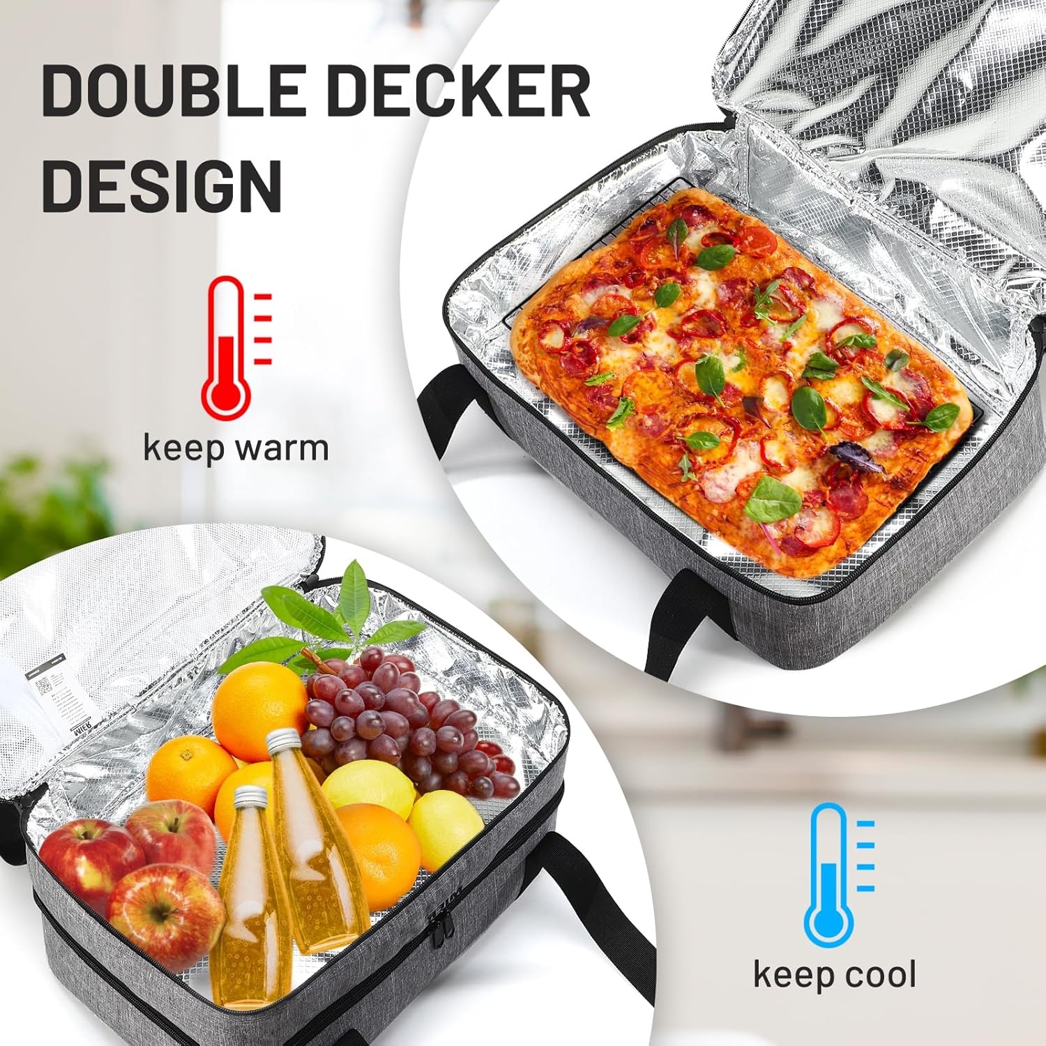 image:imageMIER Insulated Casserole Carrier Fits 9x13 Baking DishesFoil Pans Double Food Carriers Bag Thermal Holder for Hot or Cold Food Lasagna Lugger Potluck Parties Picnic Travel PurpleGray