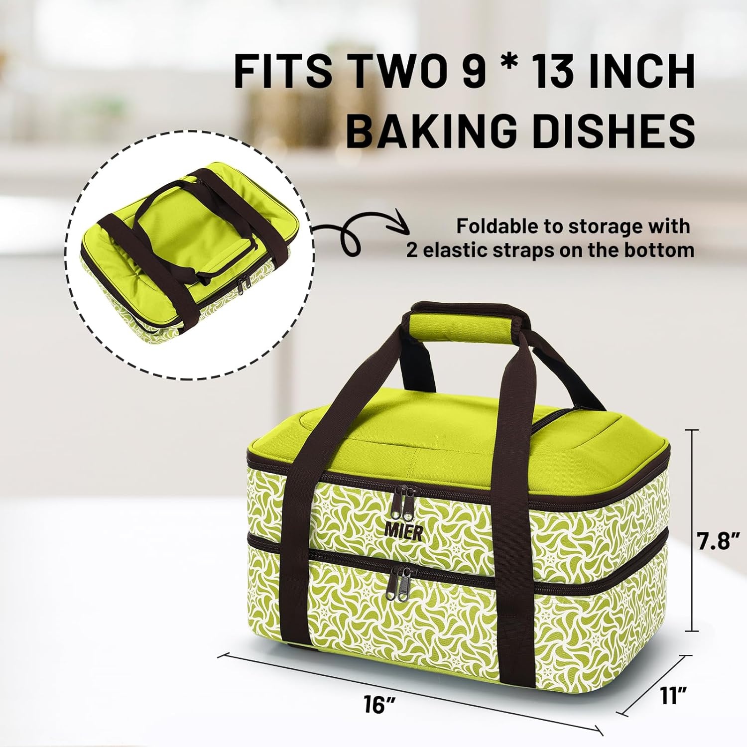 image:imageMIER Insulated Casserole Carrier Fits 9x13 Baking DishesFoil Pans Double Food Carriers Bag Thermal Holder for Hot or Cold Food Lasagna Lugger Potluck Parties Picnic Travel PurpleGreen