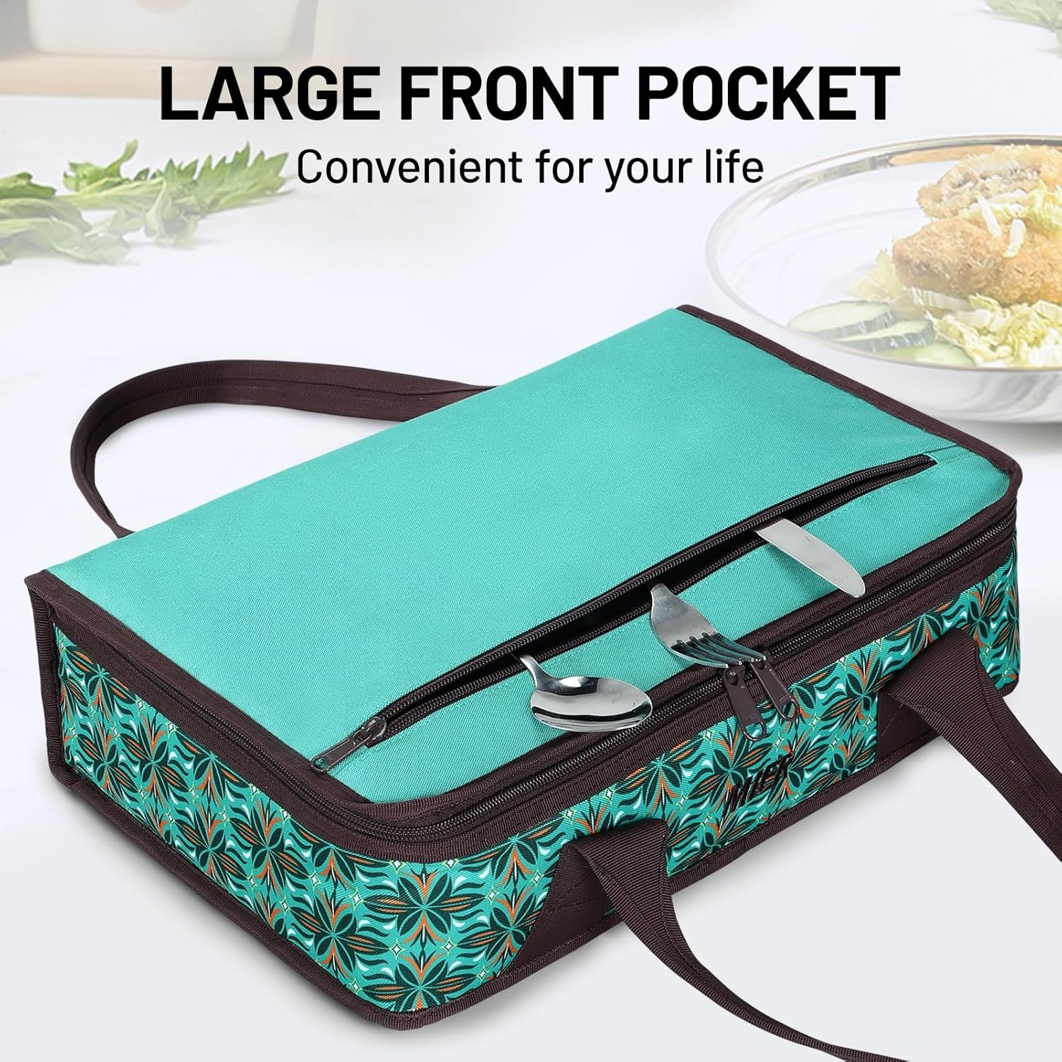 image:imageMIER Insulated Casserole Carrier Fits 9x13 Baking DishesFoil Pans Double Food Carriers Bag Thermal Holder for Hot or Cold Food Lasagna Lugger Potluck Parties Picnic Travel PurpleTeal