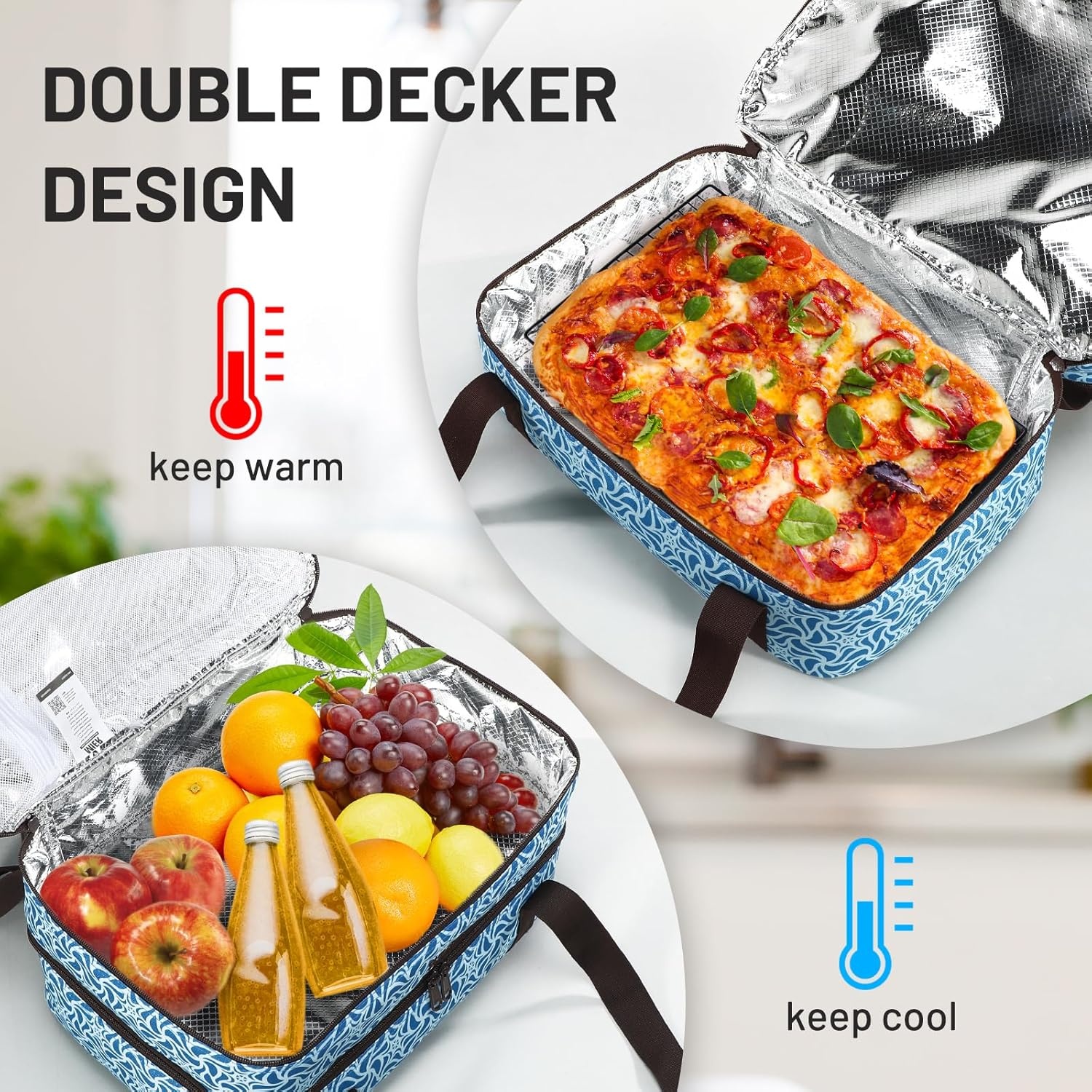 image:imageMIER Insulated Casserole Carrier Fits 9x13 Baking DishesFoil Pans Double Food Carriers Bag Thermal Holder for Hot or Cold Food Lasagna Lugger Potluck Parties Picnic Travel PurpleBlueBrown