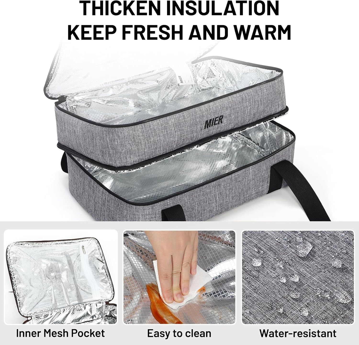image:imageMIER Insulated Casserole Carrier Fits 9x13 Baking DishesFoil Pans Double Food Carriers Bag Thermal Holder for Hot or Cold Food Lasagna Lugger Potluck Parties Picnic Travel PurpleGray