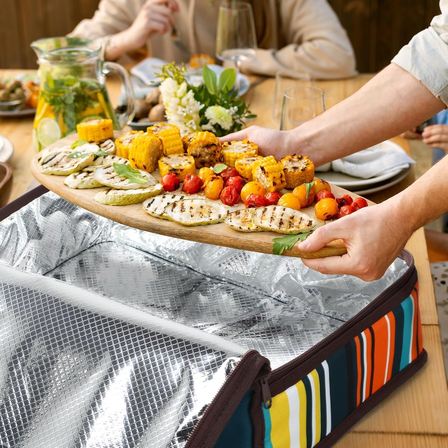 image:imageMIER Insulated Casserole Carrier Fits 9x13 Baking DishesFoil Pans Double Food Carriers Bag Thermal Holder for Hot or Cold Food Lasagna Lugger Potluck Parties Picnic Travel PurpleBlue