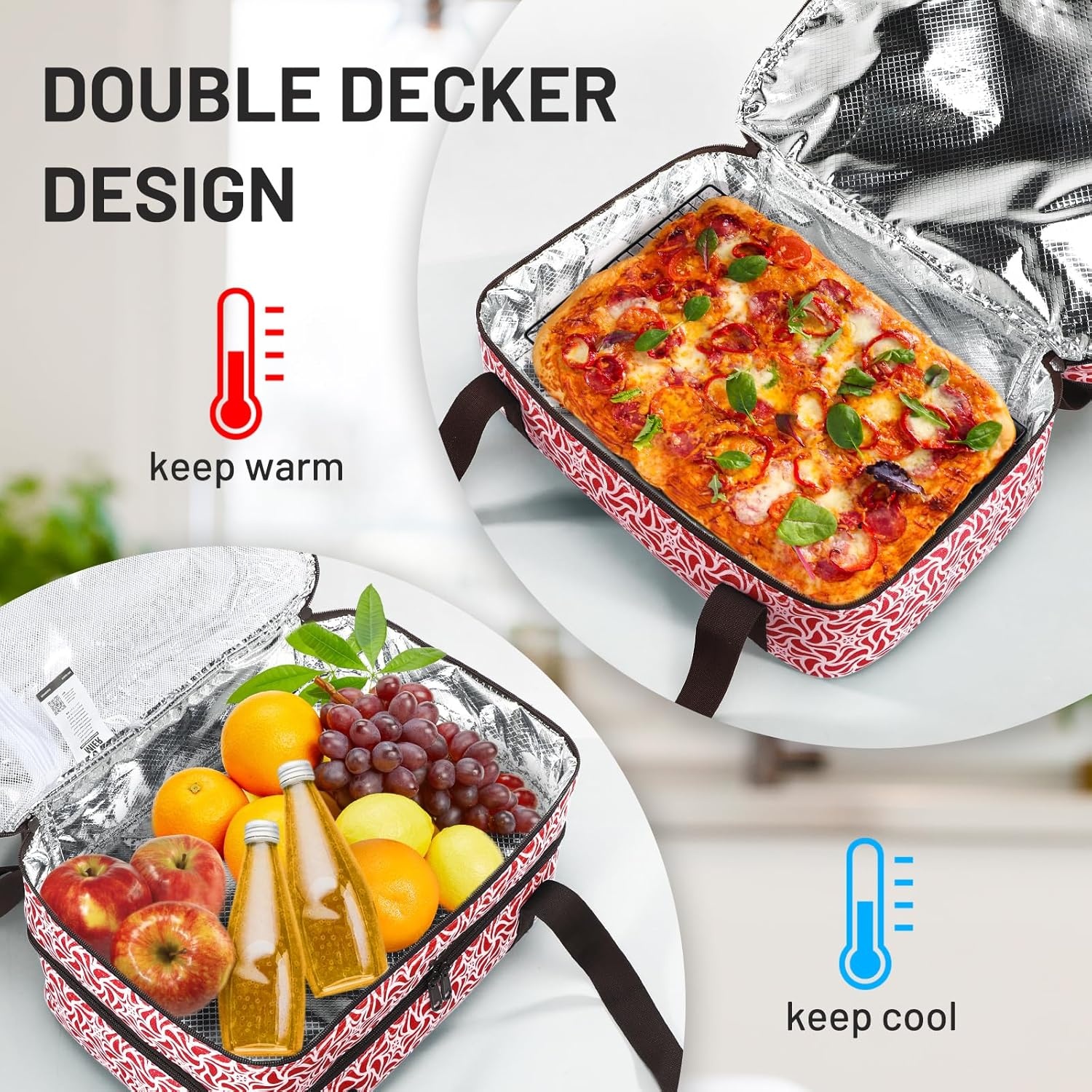 image:imageMIER Insulated Casserole Carrier Fits 9x13 Baking DishesFoil Pans Double Food Carriers Bag Thermal Holder for Hot or Cold Food Lasagna Lugger Potluck Parties Picnic Travel PurpleRed