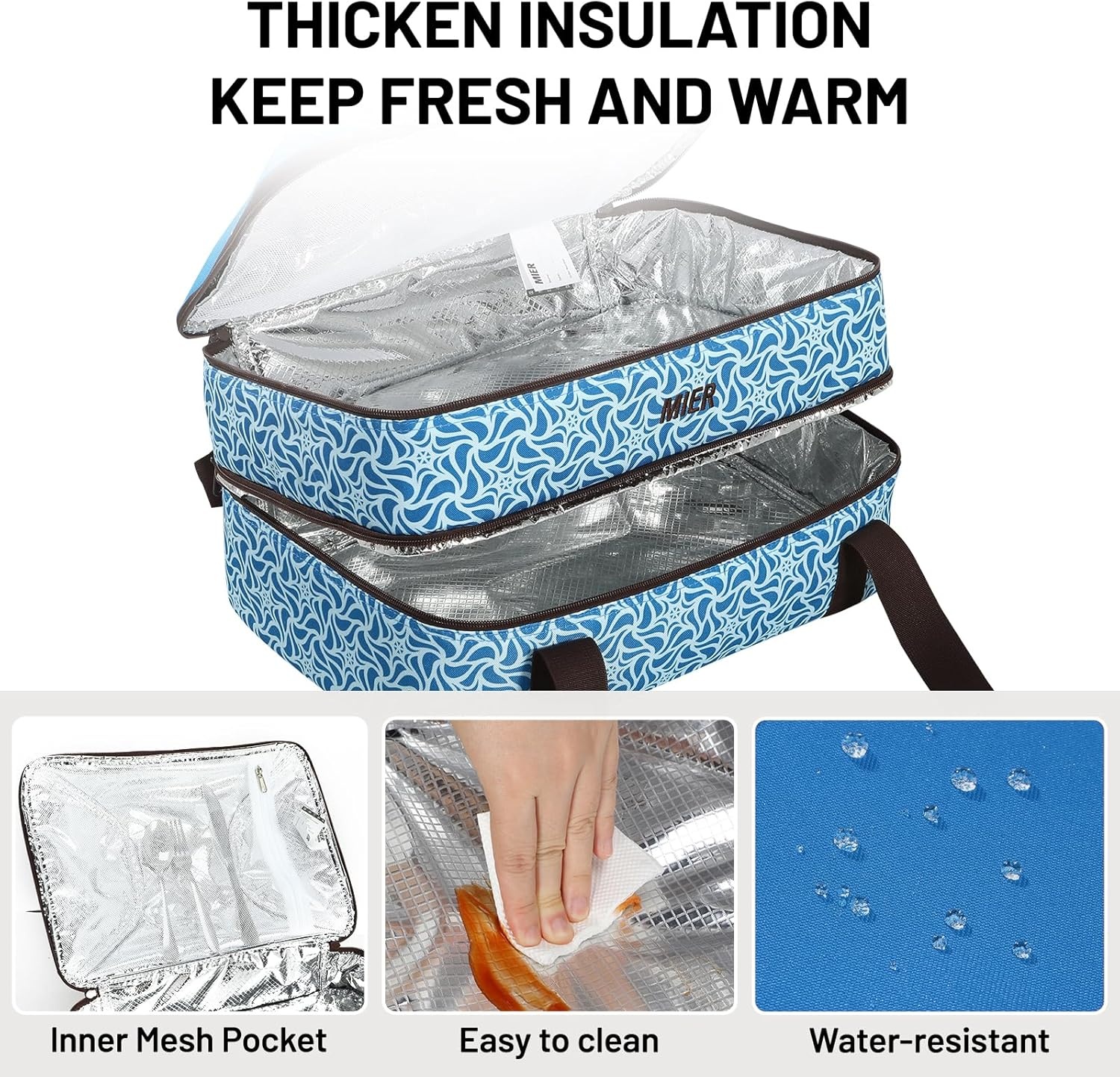 image:imageMIER Insulated Casserole Carrier Fits 9x13 Baking DishesFoil Pans Double Food Carriers Bag Thermal Holder for Hot or Cold Food Lasagna Lugger Potluck Parties Picnic Travel PurpleBlueBrown