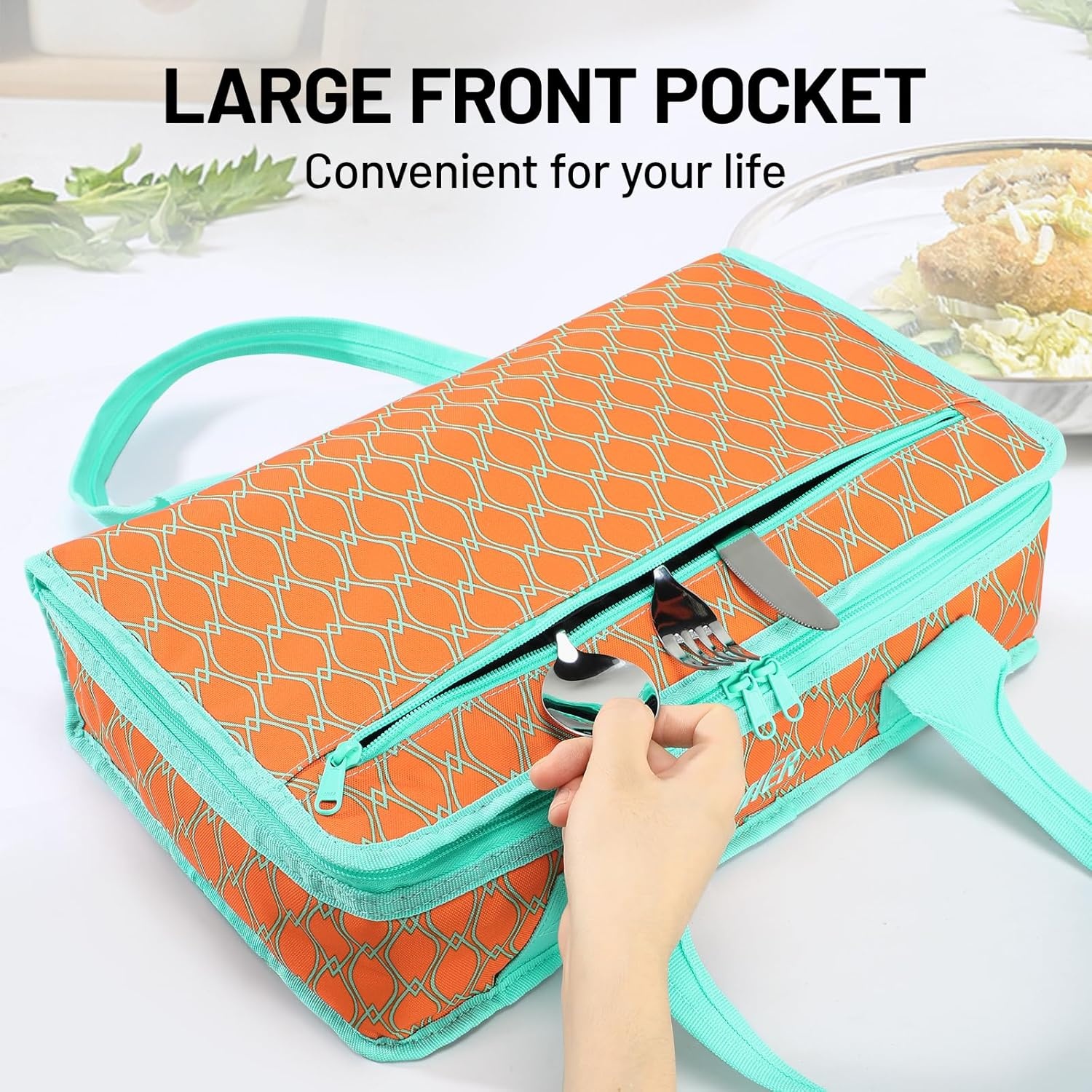 image:imageMIER Insulated Casserole Carrier Fits 9x13 Baking DishesFoil Pans Double Food Carriers Bag Thermal Holder for Hot or Cold Food Lasagna Lugger Potluck Parties Picnic Travel PurpleOrange