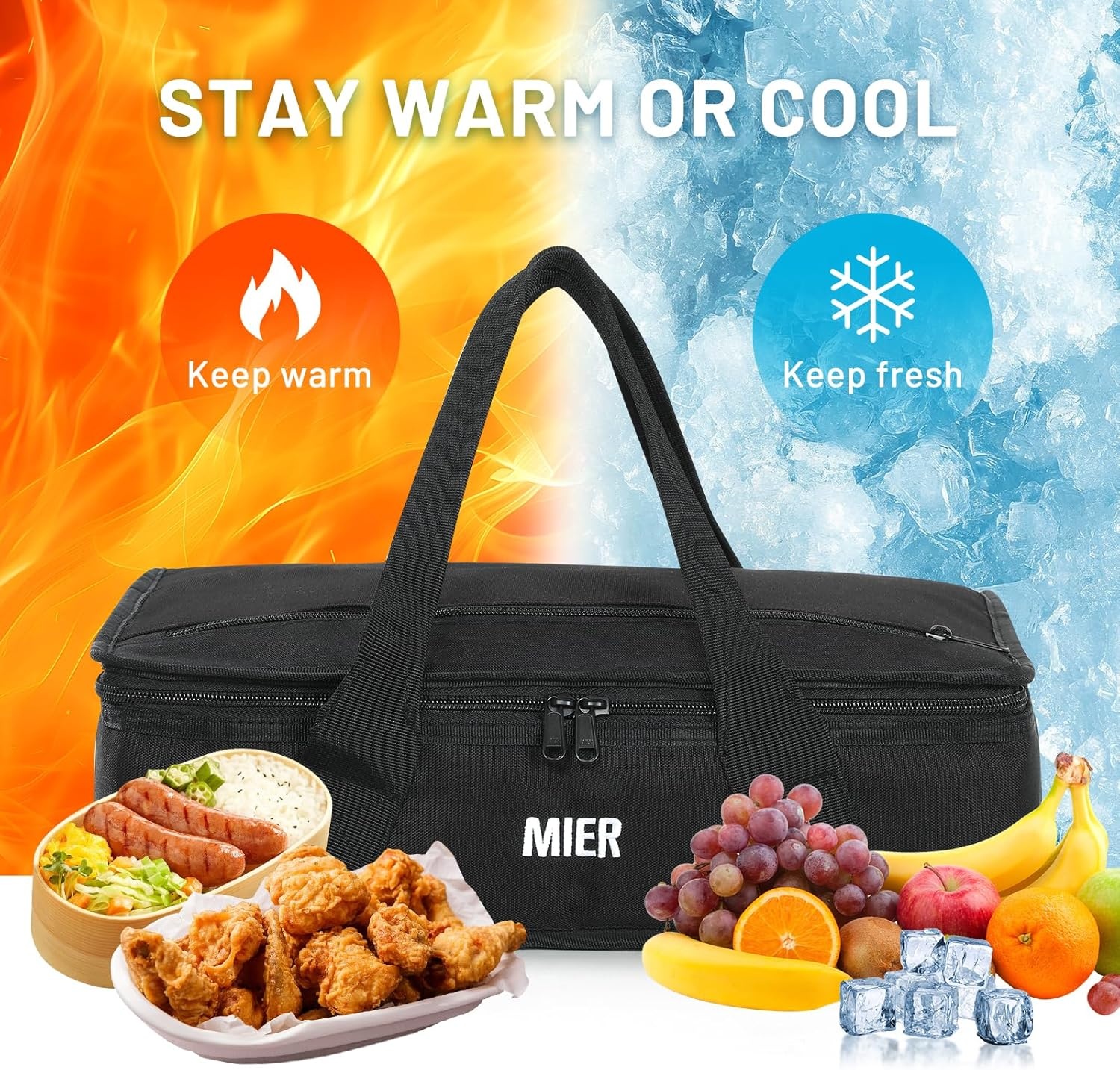 image:imageMIER Insulated Casserole Carrier Fits 9x13 Baking DishesFoil Pans Double Food Carriers Bag Thermal Holder for Hot or Cold Food Lasagna Lugger Potluck Parties Picnic Travel PurpleBlack