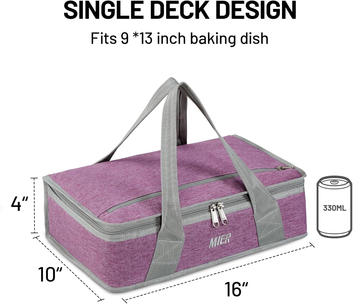 image:imageMIER Insulated Casserole Carrier Fits 9x13 Baking DishesFoil Pans Double Food Carriers Bag Thermal Holder for Hot or Cold Food Lasagna Lugger Potluck Parties Picnic Travel PurplePurple