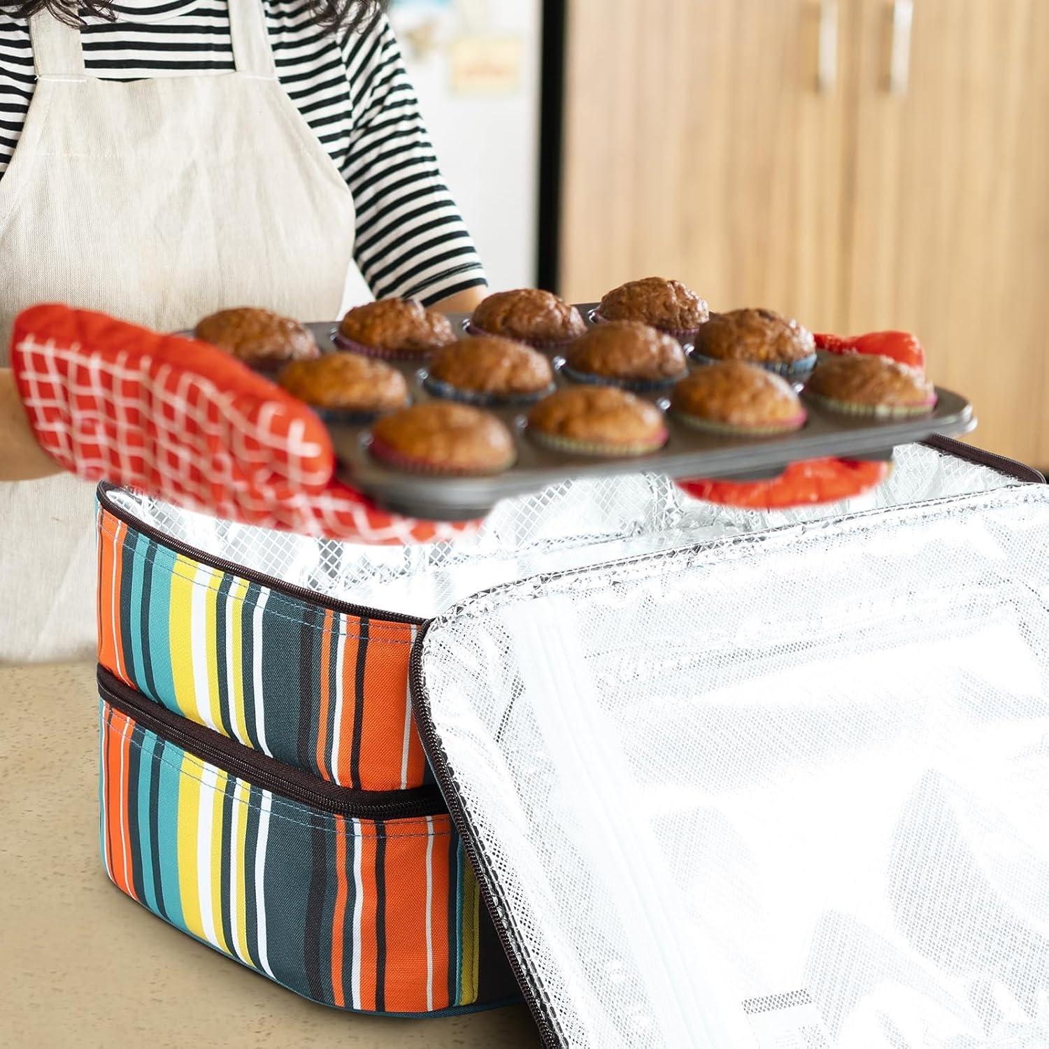 image:imageMIER Insulated Casserole Carrier Fits 9x13 Baking DishesFoil Pans Double Food Carriers Bag Thermal Holder for Hot or Cold Food Lasagna Lugger Potluck Parties Picnic Travel Purplepeacock blue