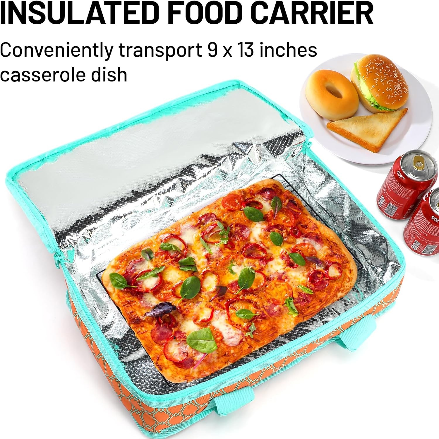 image:imageMIER Insulated Casserole Carrier Fits 9x13 Baking DishesFoil Pans Double Food Carriers Bag Thermal Holder for Hot or Cold Food Lasagna Lugger Potluck Parties Picnic Travel PurpleOrange
