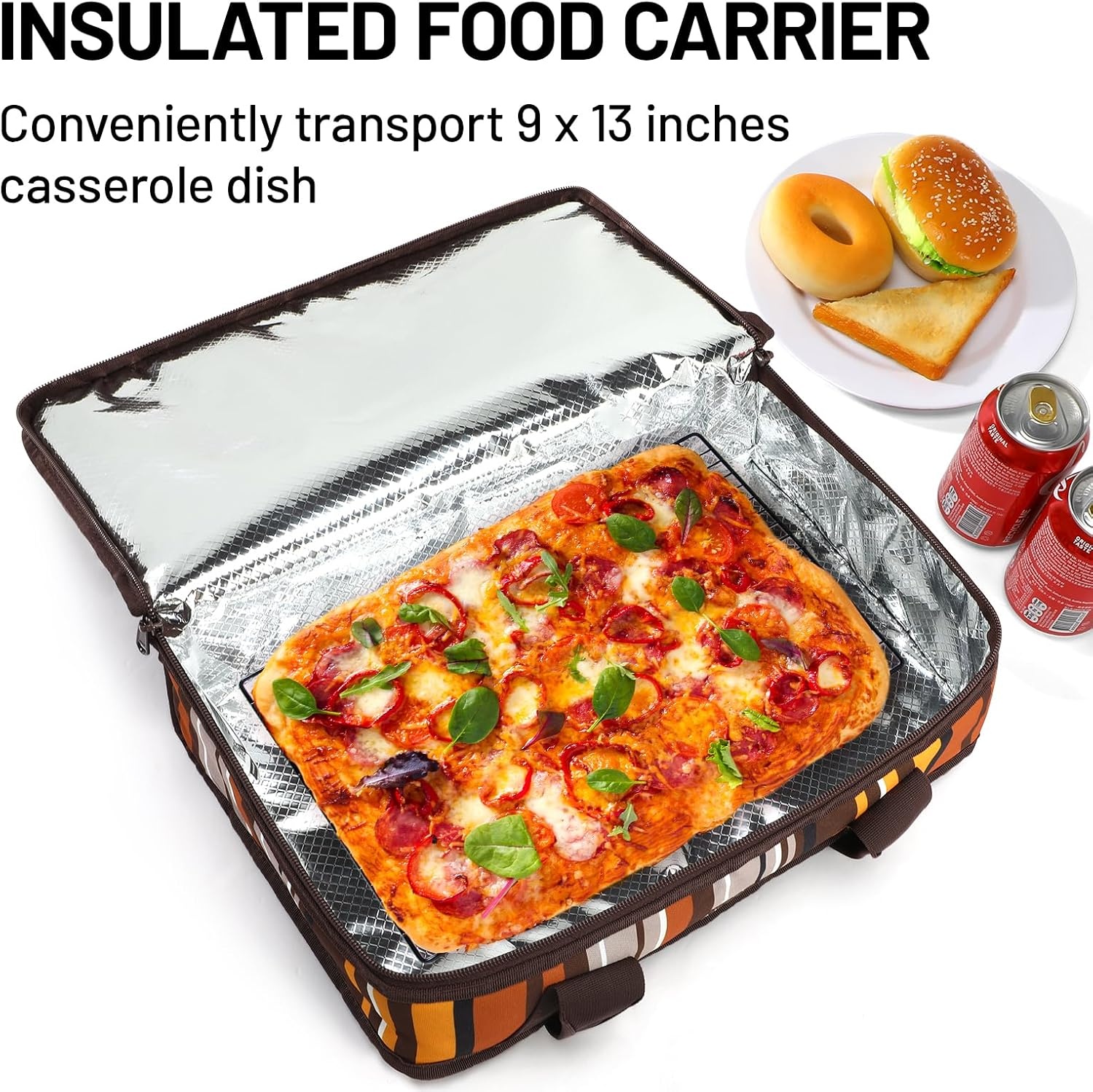 image:imageMIER Insulated Casserole Carrier Fits 9x13 Baking DishesFoil Pans Double Food Carriers Bag Thermal Holder for Hot or Cold Food Lasagna Lugger Potluck Parties Picnic Travel PurpleBrown