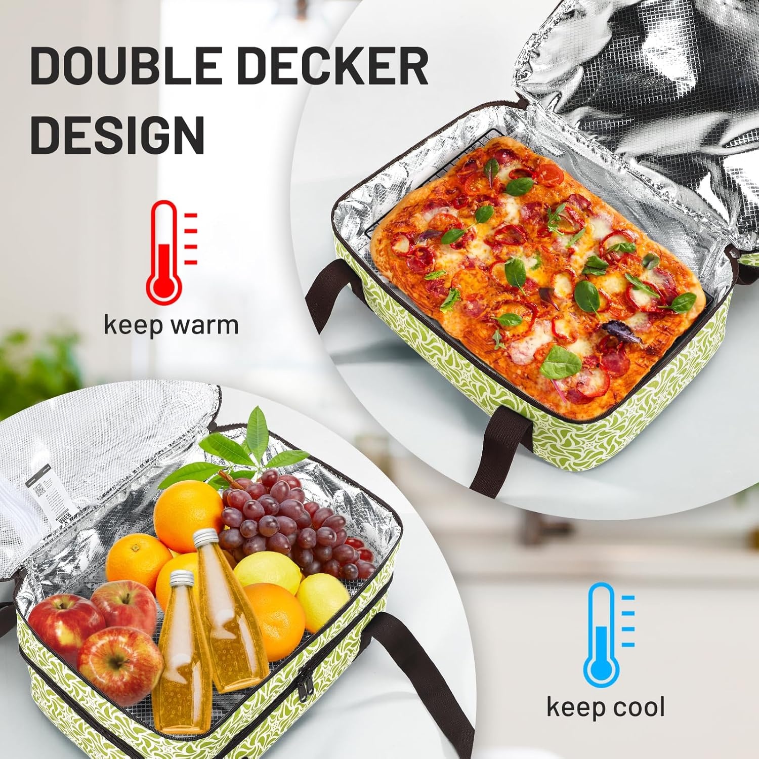 image:imageMIER Insulated Casserole Carrier Fits 9x13 Baking DishesFoil Pans Double Food Carriers Bag Thermal Holder for Hot or Cold Food Lasagna Lugger Potluck Parties Picnic Travel PurpleGreen