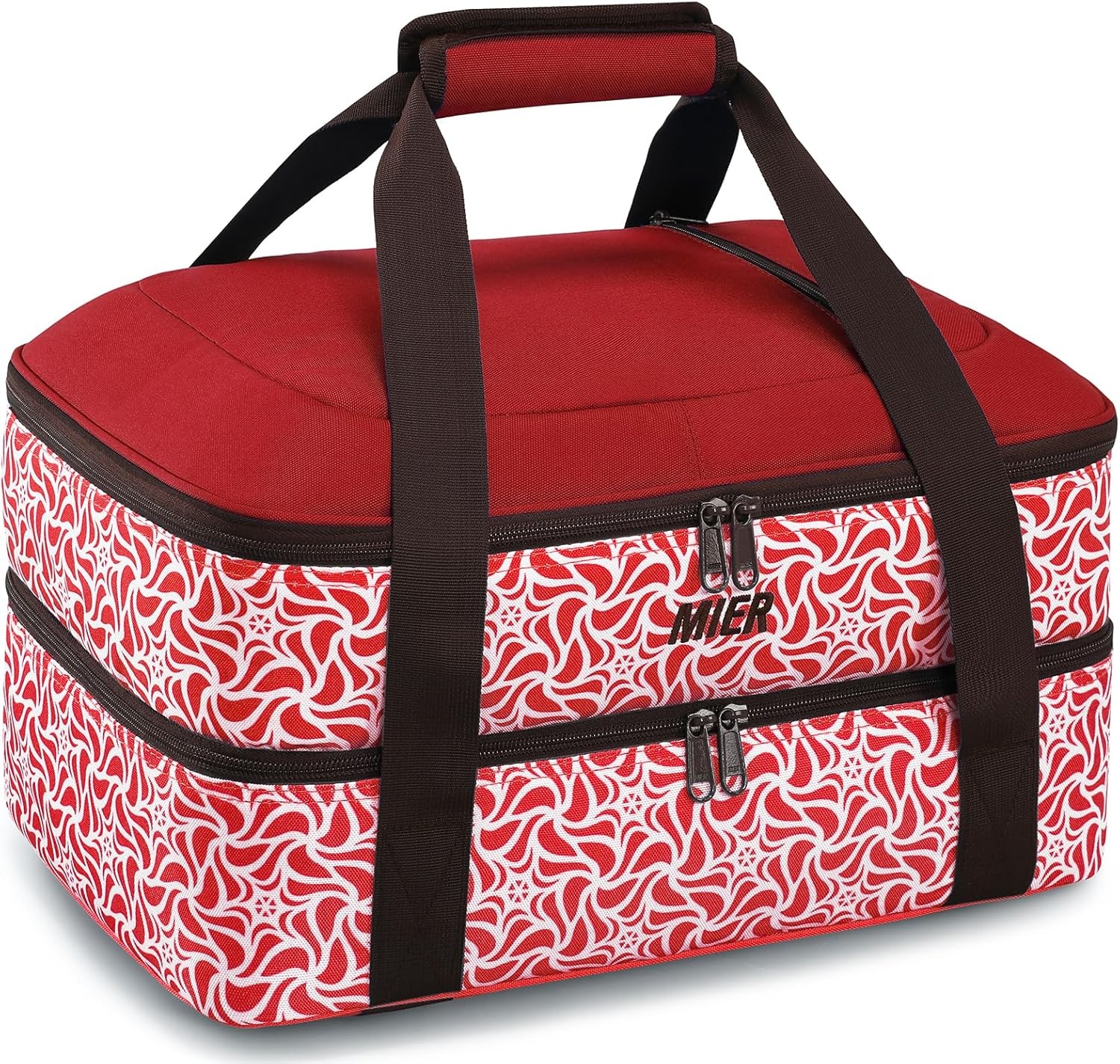 image:imageMIER Insulated Casserole Carrier Fits 9x13 Baking DishesFoil Pans Double Food Carriers Bag Thermal Holder for Hot or Cold Food Lasagna Lugger Potluck Parties Picnic Travel PurpleRed