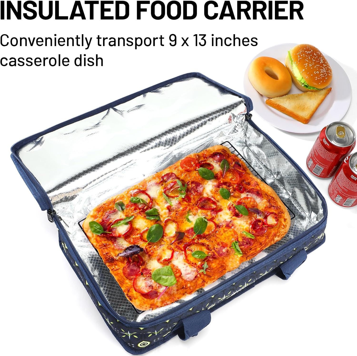 image:imageMIER Insulated Casserole Carrier Fits 9x13 Baking DishesFoil Pans Double Food Carriers Bag Thermal Holder for Hot or Cold Food Lasagna Lugger Potluck Parties Picnic Travel PurpleDeep Blue