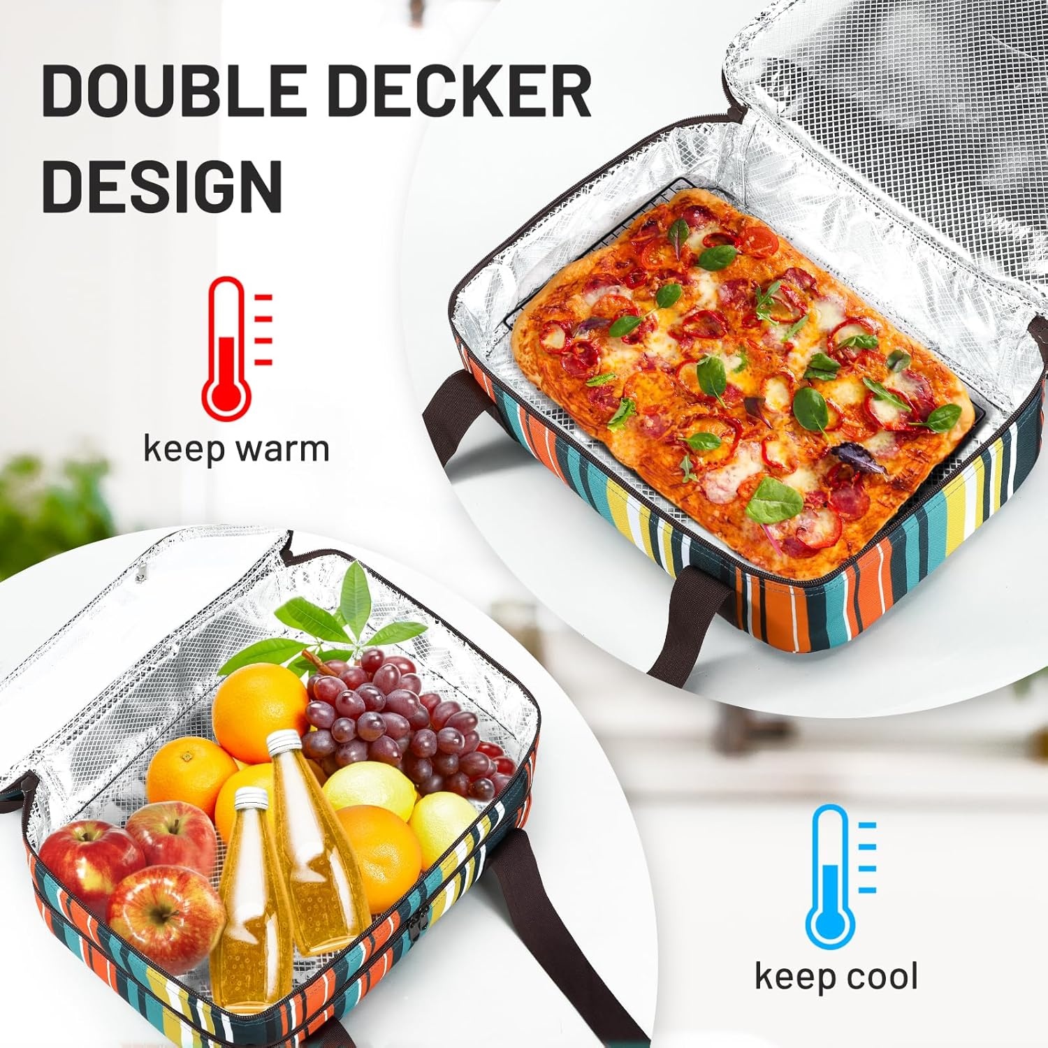 image:imageMIER Insulated Casserole Carrier Fits 9x13 Baking DishesFoil Pans Double Food Carriers Bag Thermal Holder for Hot or Cold Food Lasagna Lugger Potluck Parties Picnic Travel Purplepeacock blue