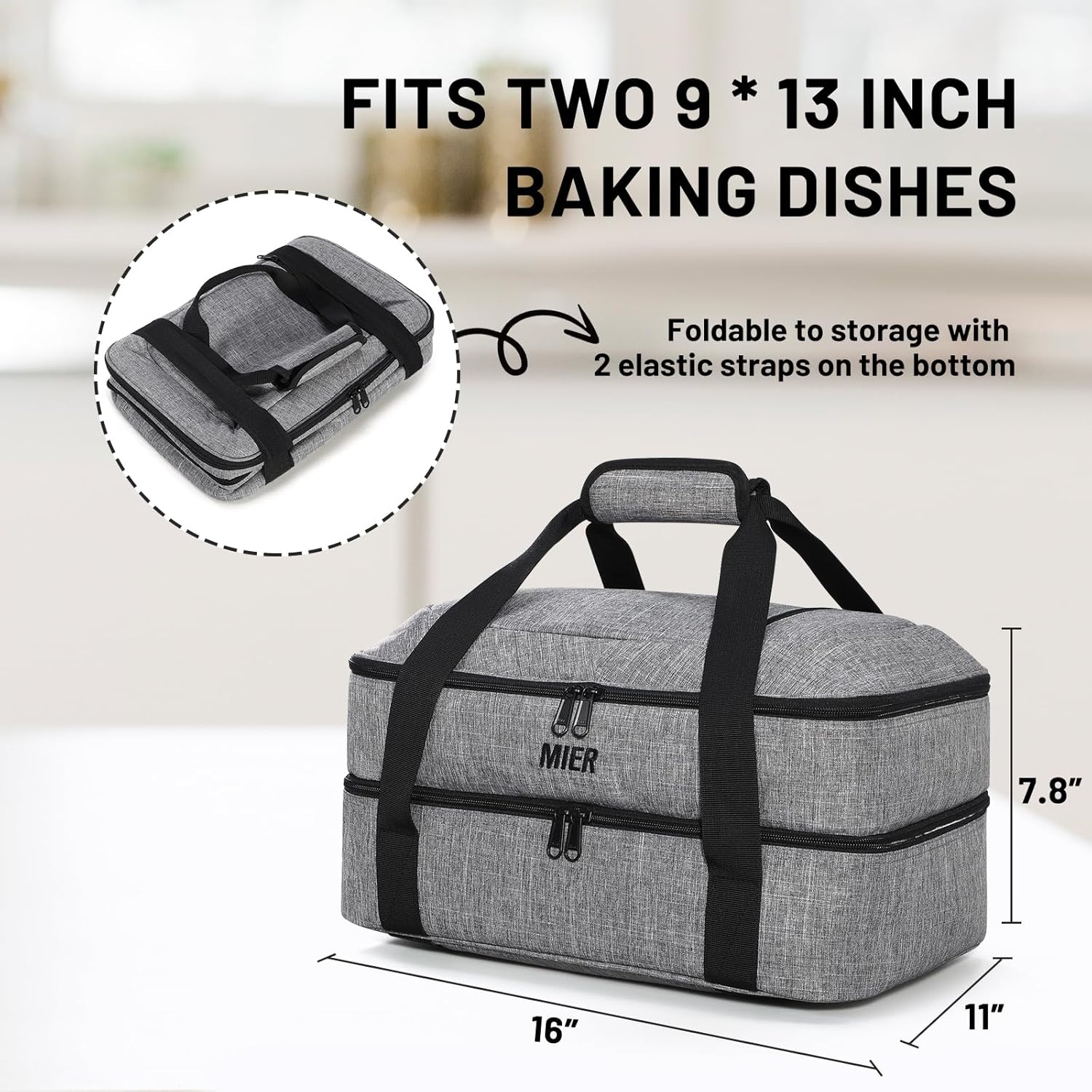 image:imageMIER Insulated Casserole Carrier Fits 9x13 Baking DishesFoil Pans Double Food Carriers Bag Thermal Holder for Hot or Cold Food Lasagna Lugger Potluck Parties Picnic Travel PurpleGray