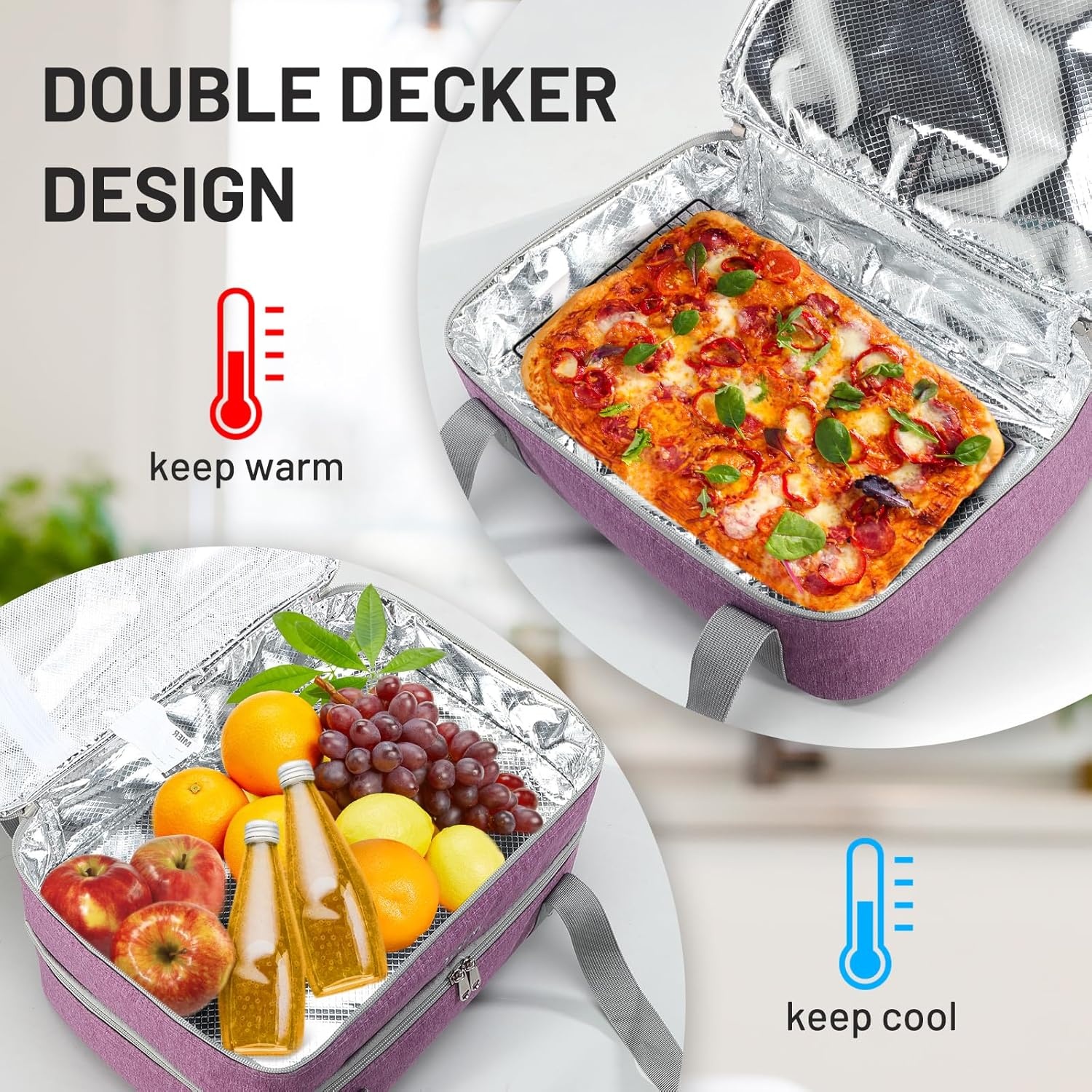 image:imageMIER Insulated Casserole Carrier Fits 9x13 Baking DishesFoil Pans Double Food Carriers Bag Thermal Holder for Hot or Cold Food Lasagna Lugger Potluck Parties Picnic Travel PurplePurple