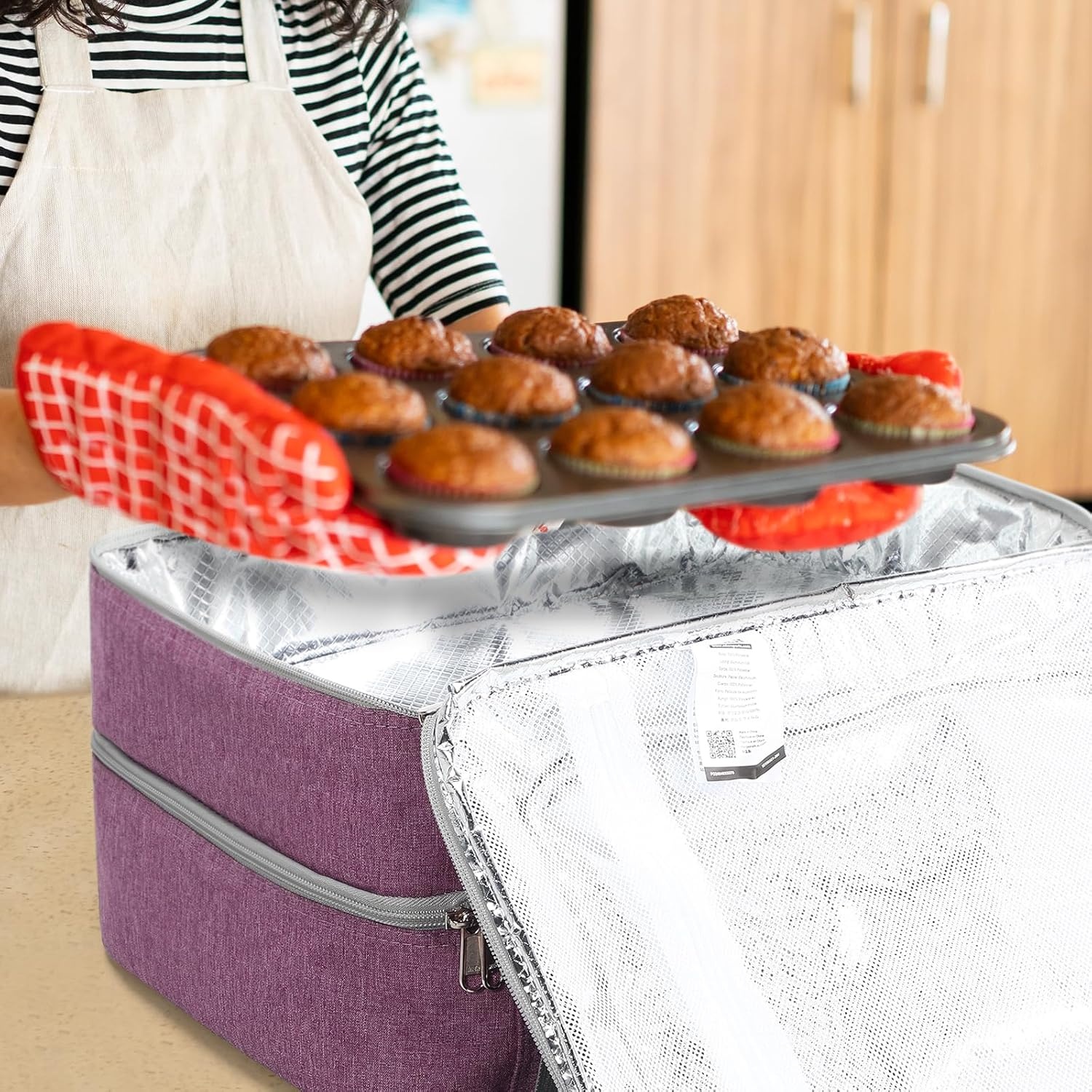 image:imageMIER Insulated Casserole Carrier Fits 9x13 Baking DishesFoil Pans Double Food Carriers Bag Thermal Holder for Hot or Cold Food Lasagna Lugger Potluck Parties Picnic Travel PurplePurple