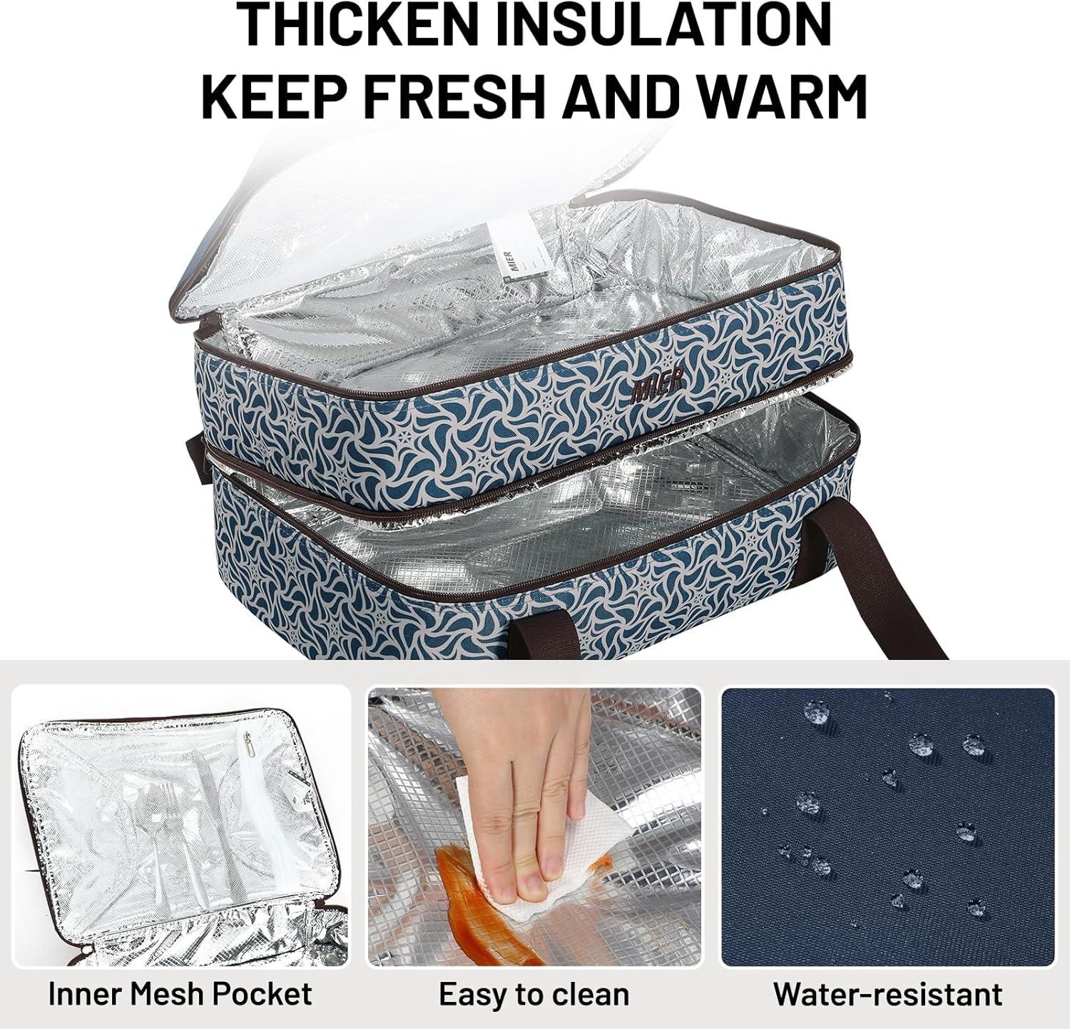 image:imageMIER Insulated Casserole Carrier Fits 9x13 Baking DishesFoil Pans Double Food Carriers Bag Thermal Holder for Hot or Cold Food Lasagna Lugger Potluck Parties Picnic Travel PurpleDeep BlueBrown