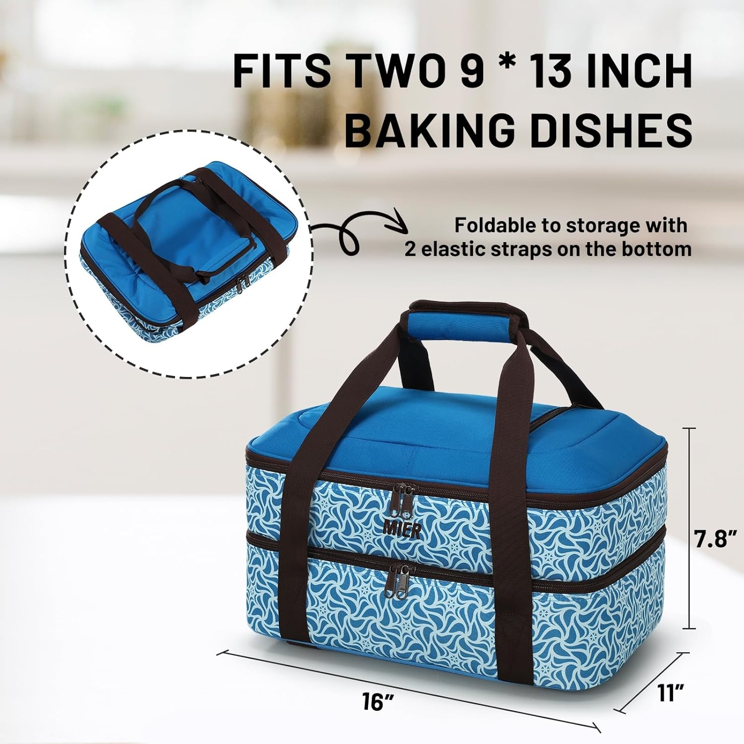 image:imageMIER Insulated Casserole Carrier Fits 9x13 Baking DishesFoil Pans Double Food Carriers Bag Thermal Holder for Hot or Cold Food Lasagna Lugger Potluck Parties Picnic Travel PurpleBlueBrown