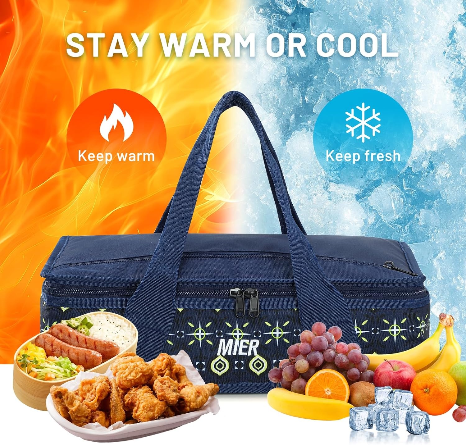 image:imageMIER Insulated Casserole Carrier Fits 9x13 Baking DishesFoil Pans Double Food Carriers Bag Thermal Holder for Hot or Cold Food Lasagna Lugger Potluck Parties Picnic Travel PurpleDeep Blue