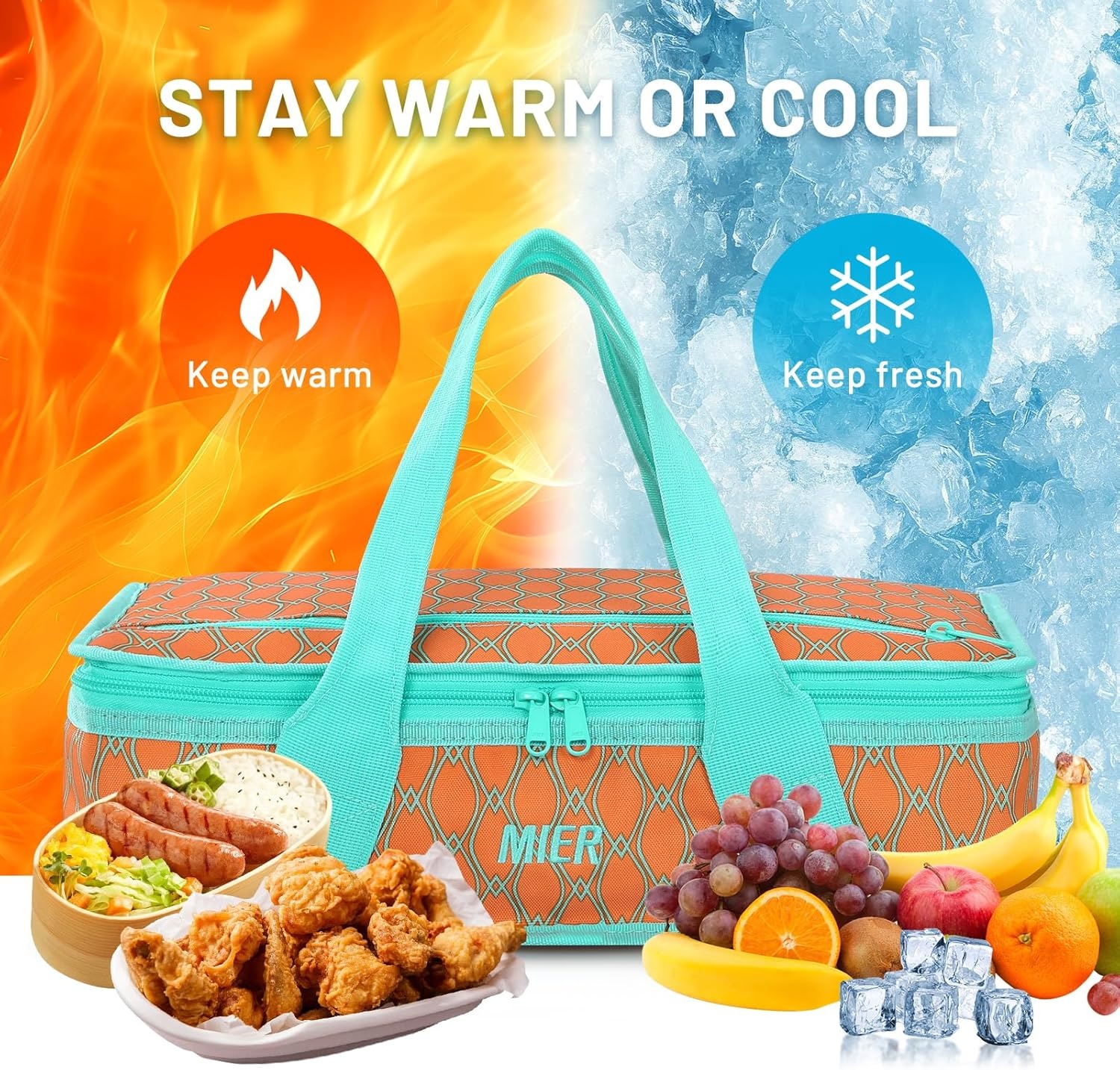 image:imageMIER Insulated Casserole Carrier Fits 9x13 Baking DishesFoil Pans Double Food Carriers Bag Thermal Holder for Hot or Cold Food Lasagna Lugger Potluck Parties Picnic Travel PurpleOrange