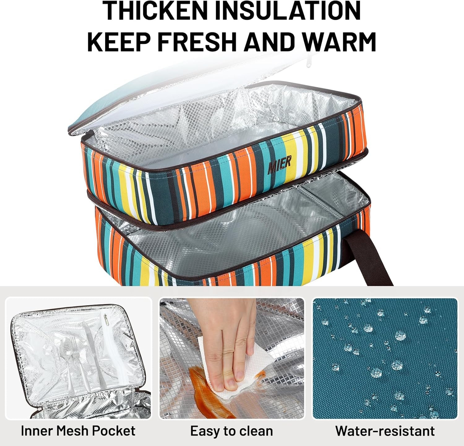 image:imageMIER Insulated Casserole Carrier Fits 9x13 Baking DishesFoil Pans Double Food Carriers Bag Thermal Holder for Hot or Cold Food Lasagna Lugger Potluck Parties Picnic Travel Purplepeacock blue