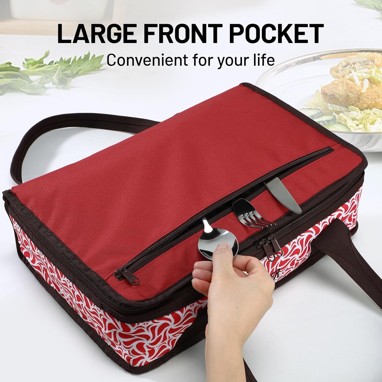 image:imageMIER Insulated Casserole Carrier Fits 9x13 Baking DishesFoil Pans Double Food Carriers Bag Thermal Holder for Hot or Cold Food Lasagna Lugger Potluck Parties Picnic Travel PurpleRed