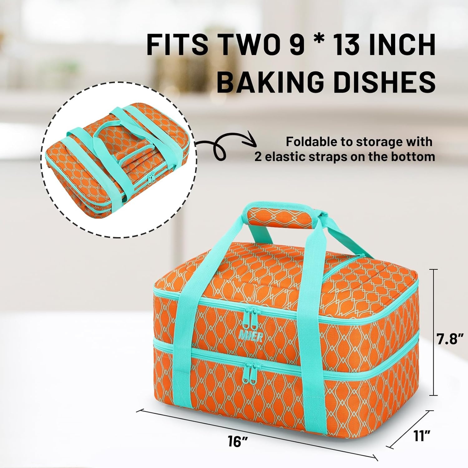 image:imageMIER Insulated Casserole Carrier Fits 9x13 Baking DishesFoil Pans Double Food Carriers Bag Thermal Holder for Hot or Cold Food Lasagna Lugger Potluck Parties Picnic Travel PurpleOrange