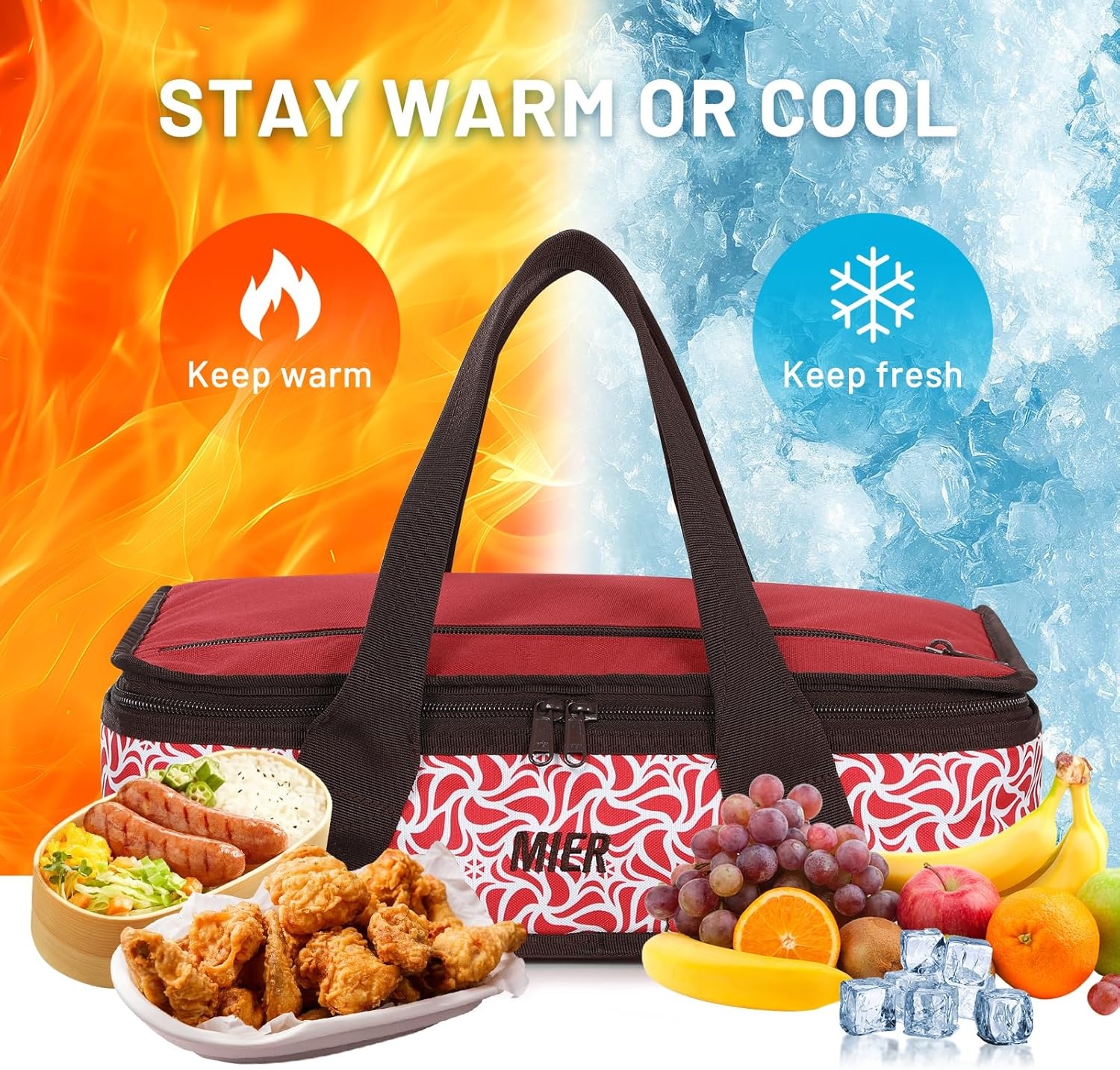 image:imageMIER Insulated Casserole Carrier Fits 9x13 Baking DishesFoil Pans Double Food Carriers Bag Thermal Holder for Hot or Cold Food Lasagna Lugger Potluck Parties Picnic Travel PurpleRed