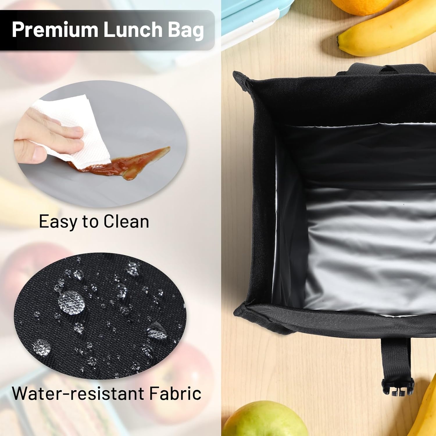 image:imageMIER Insulated Lunch Bag Roll Top Lunchbox for Women Men Adults Foldable Rolltop Lunch Tote with Shoulder Strap for Work Office Picnic Water Bottle Holder RedBlack