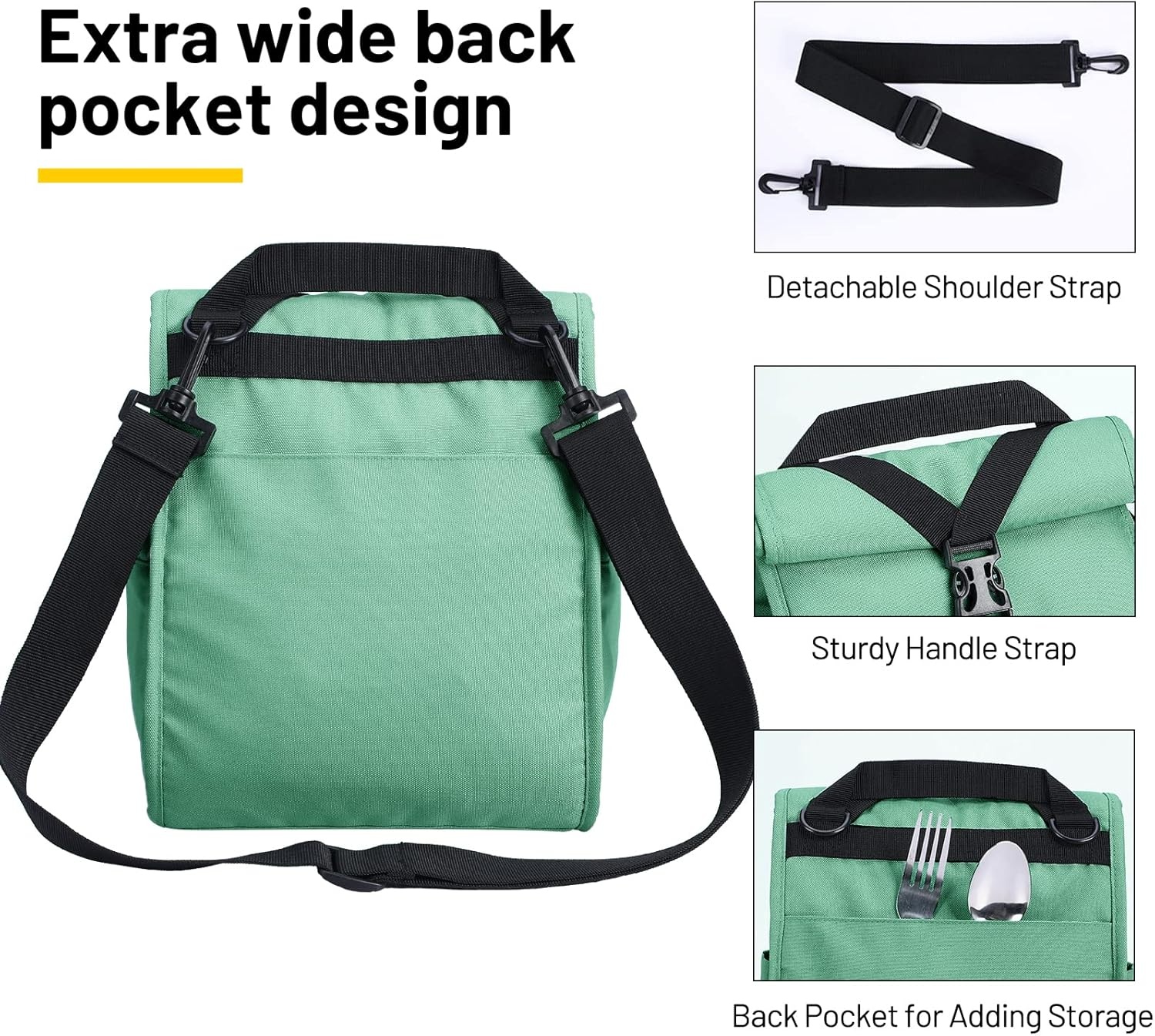 image:imageMIER Insulated Lunch Bag Roll Top Lunchbox for Women Men Adults Foldable Rolltop Lunch Tote with Shoulder Strap for Work Office Picnic Water Bottle Holder RedGreen