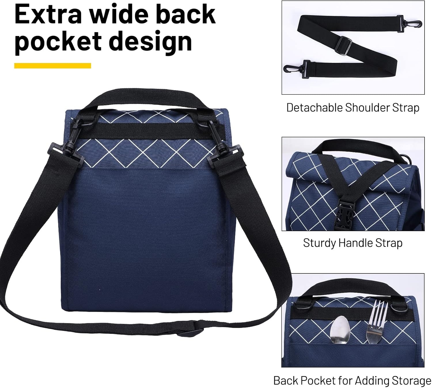 image:imageMIER Insulated Lunch Bag Roll Top Lunchbox for Women Men Adults Foldable Rolltop Lunch Tote with Shoulder Strap for Work Office Picnic Water Bottle Holder RedBlue