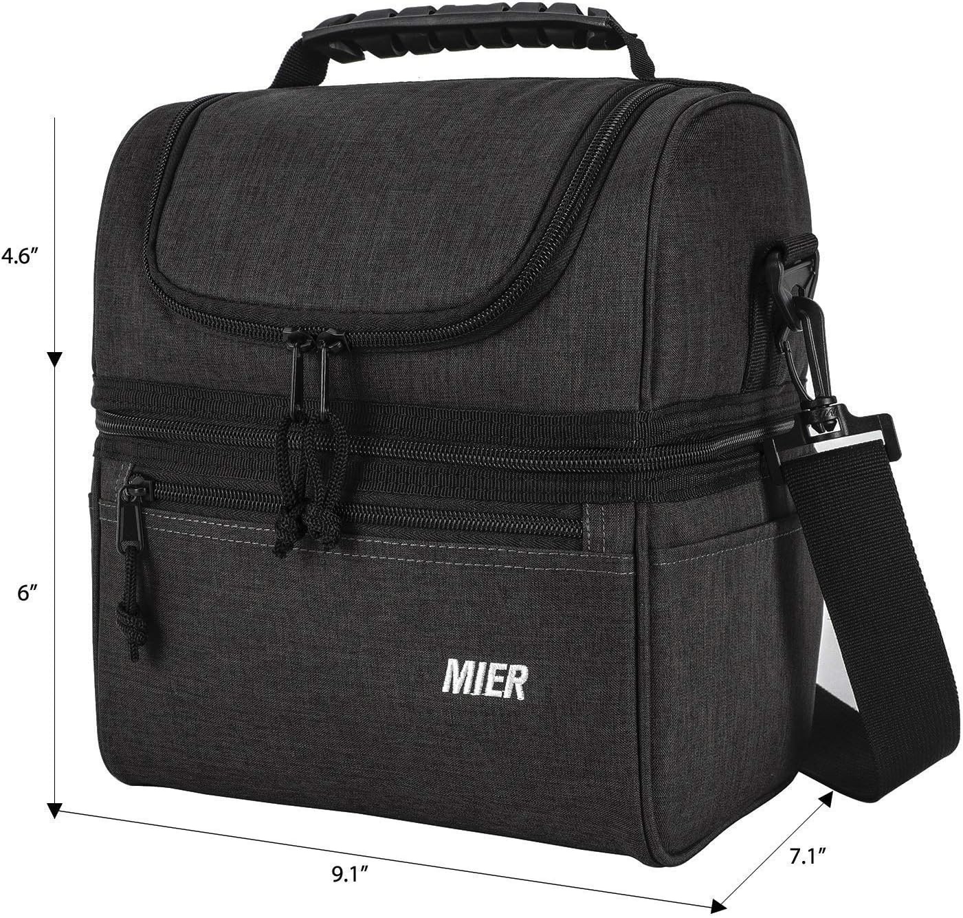 image:imageMIER Insulated Lunch Box 2 Compartment Lunch Bag and Expandable Lunch Pack for Men Women Black