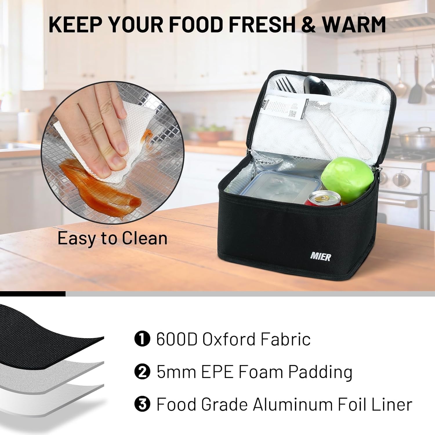 image:imageMIER Insulated Lunch Box for Men Women Kids Portable Small Lunch Bag 9 CAN Compact Thermal Mini Cooler for School Work Picnic BlueBlack