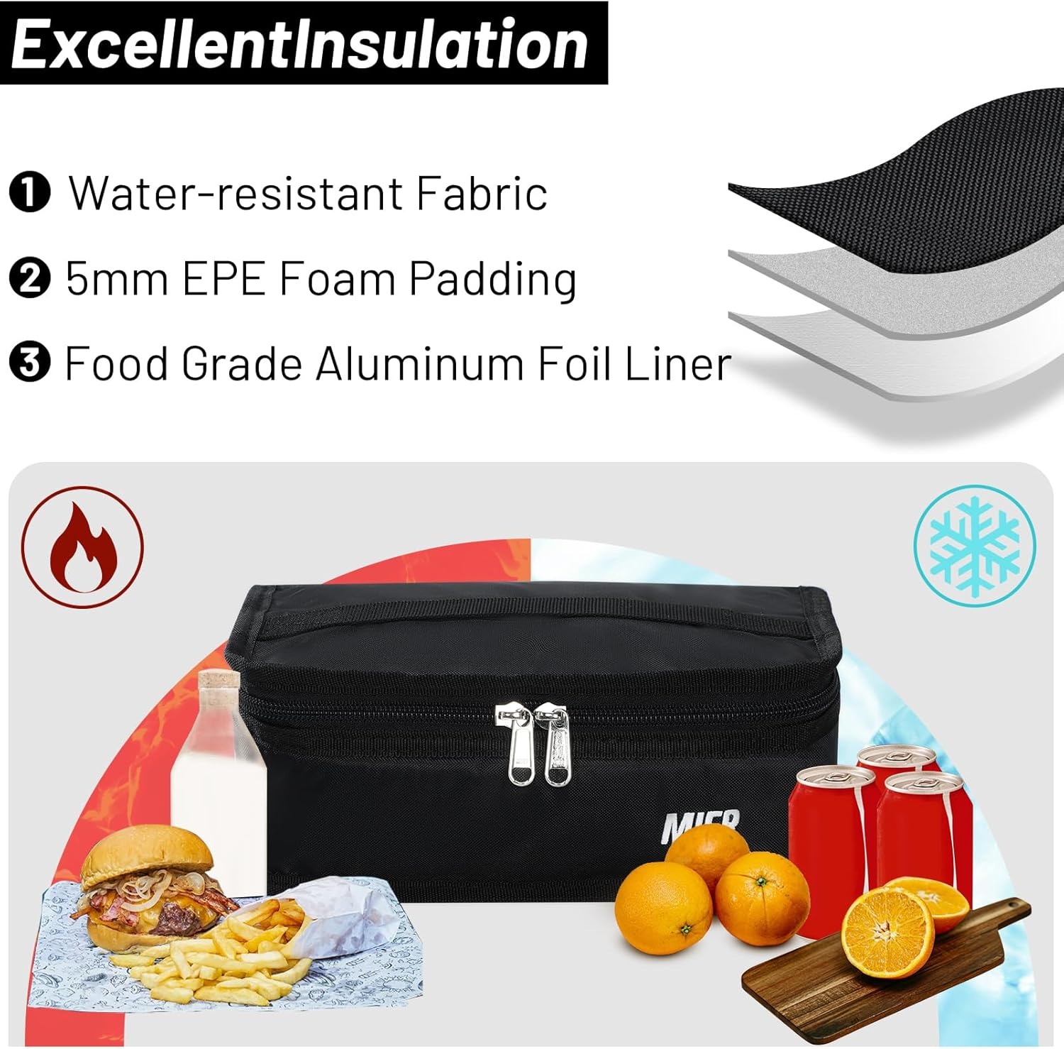 image:imageMIER Insulated Lunch Box for Men Women Kids Portable Small Lunch Bag 9 CAN Compact Thermal Mini Cooler for School Work Picnic BlueBlack
