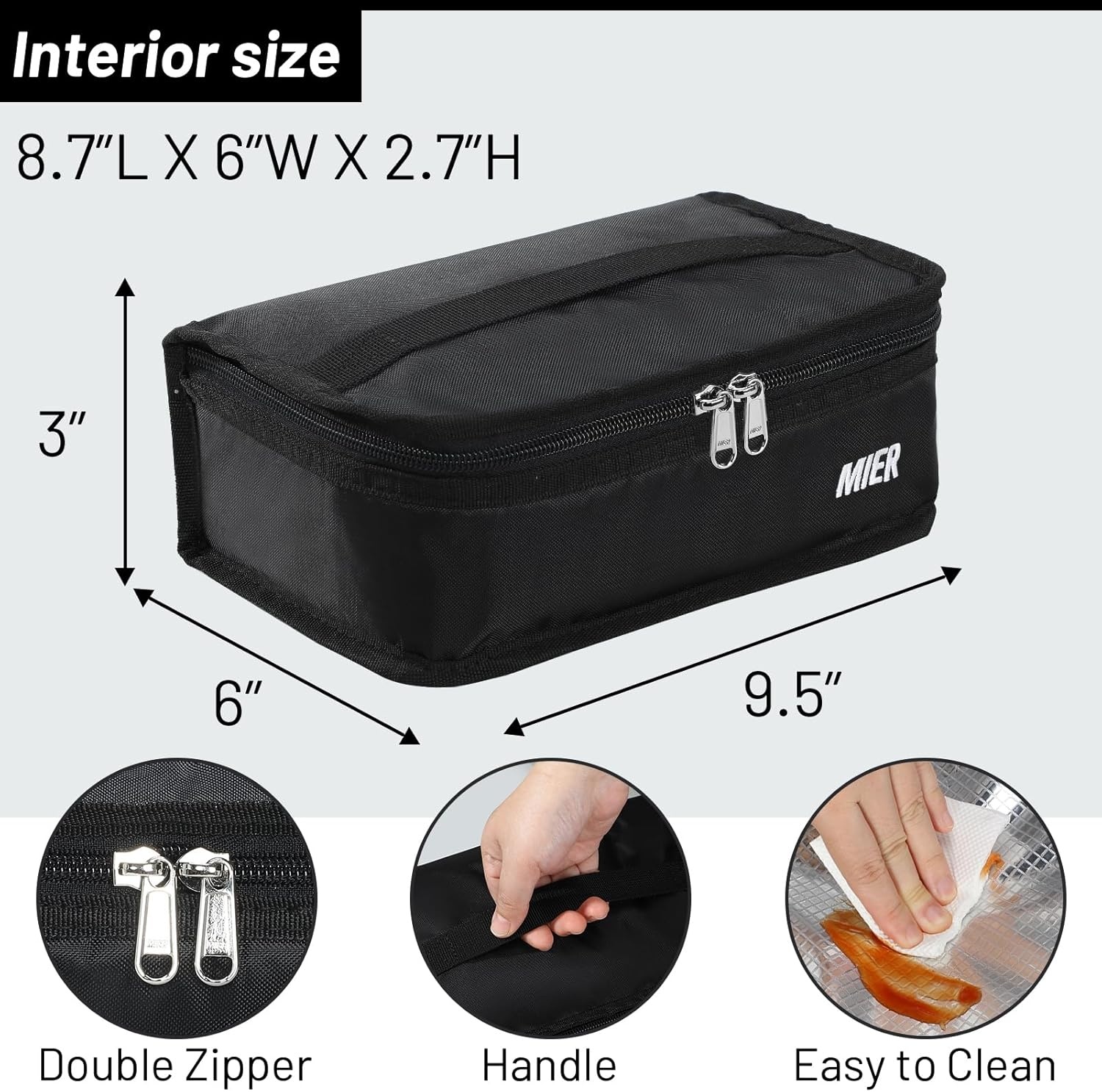 image:imageMIER Insulated Lunch Box for Men Women Kids Portable Small Lunch Bag 9 CAN Compact Thermal Mini Cooler for School Work Picnic BlueBlack