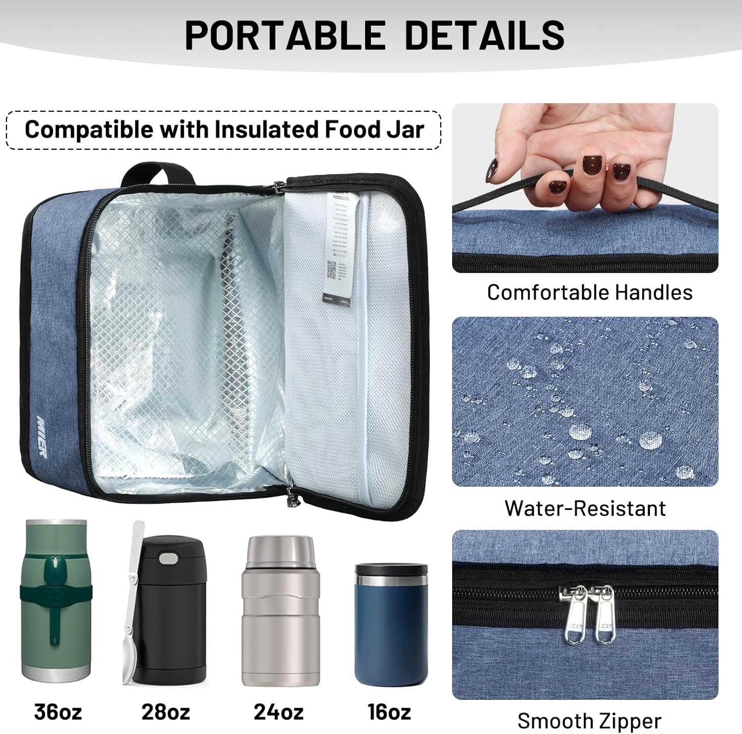image:imageMIER Insulated Lunch Box for Men Women Kids Portable Small Lunch Bag 9 CAN Compact Thermal Mini Cooler for School Work Picnic BlueBluesteel