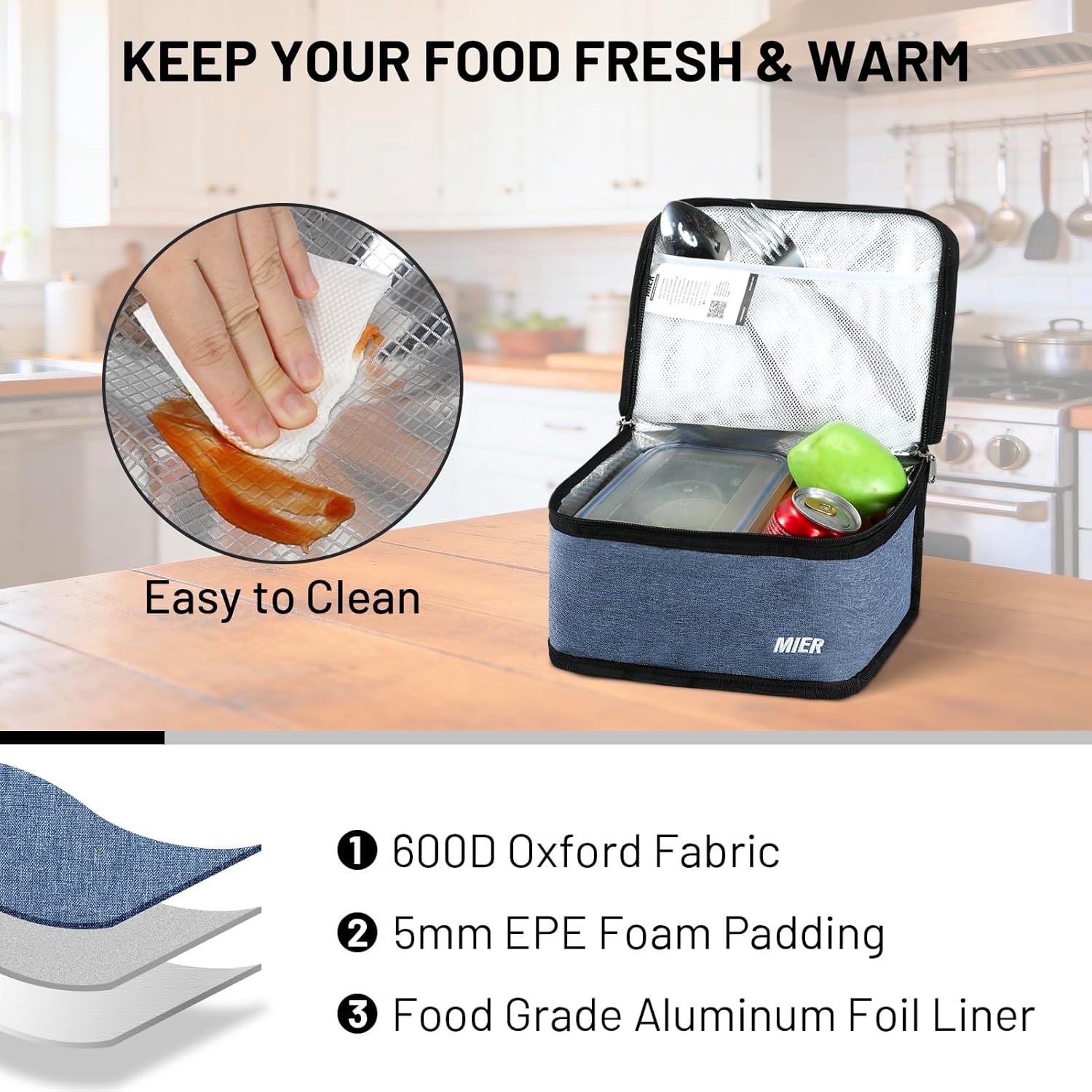 image:imageMIER Insulated Lunch Box for Men Women Kids Portable Small Lunch Bag 9 CAN Compact Thermal Mini Cooler for School Work Picnic BlueBluesteel