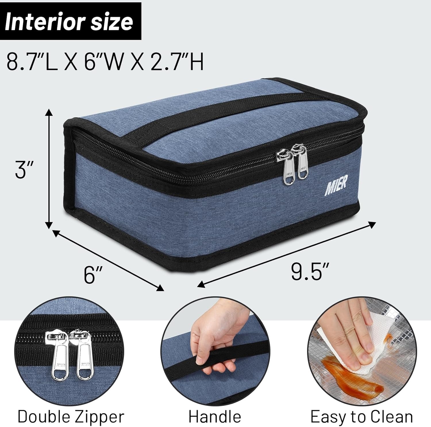 image:imageMIER Insulated Lunch Box for Men Women Kids Portable Small Lunch Bag 9 CAN Compact Thermal Mini Cooler for School Work Picnic BlueBluesteel
