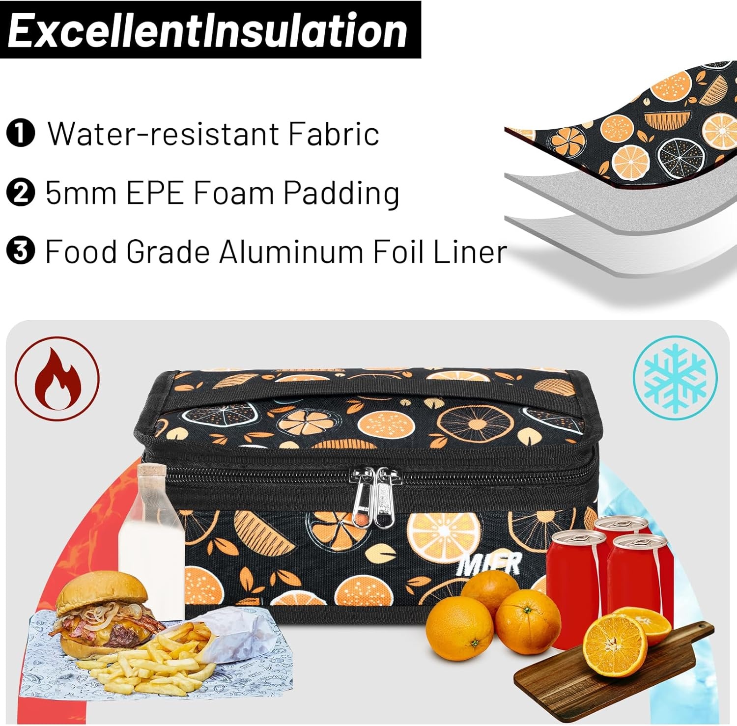 image:imageMIER Insulated Lunch Box for Men Women Kids Portable Small Lunch Bag 9 CAN Compact Thermal Mini Cooler for School Work Picnic BlueFruits