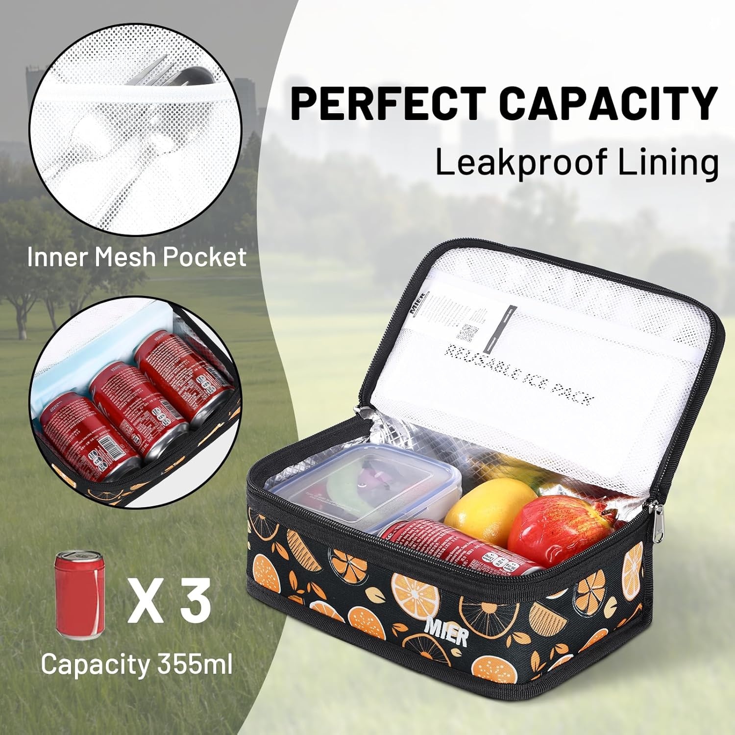 image:imageMIER Insulated Lunch Box for Men Women Kids Portable Small Lunch Bag 9 CAN Compact Thermal Mini Cooler for School Work Picnic BlueFruits