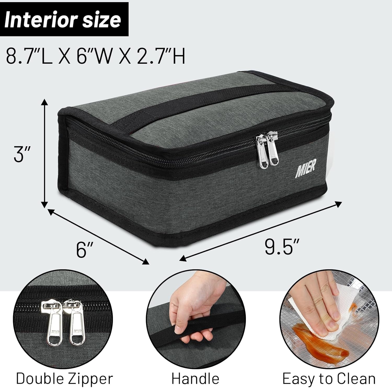 image:imageMIER Insulated Lunch Box for Men Women Kids Portable Small Lunch Bag 9 CAN Compact Thermal Mini Cooler for School Work Picnic BlueGray