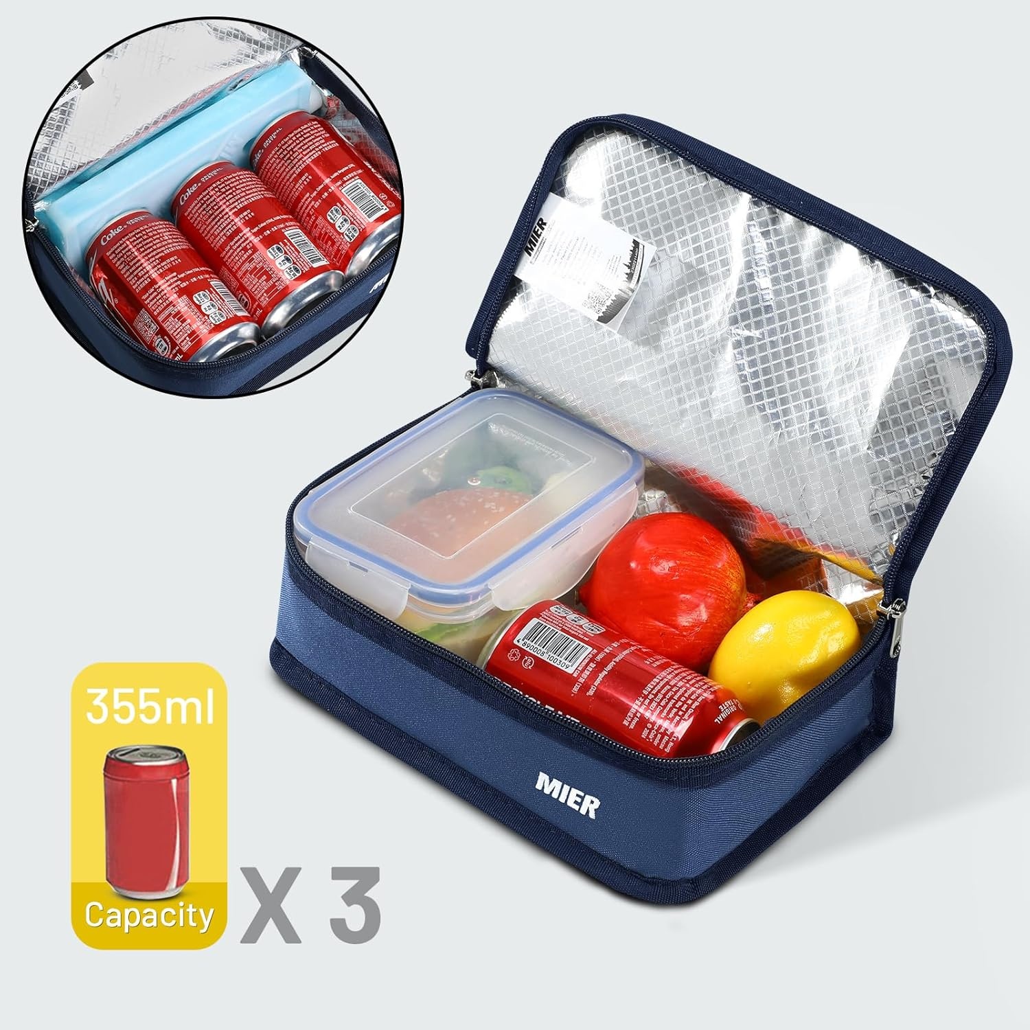image:imageMIER Insulated Lunch Box for Men Women Kids Portable Small Lunch Bag 9 CAN Compact Thermal Mini Cooler for School Work Picnic BlueNavy Blue