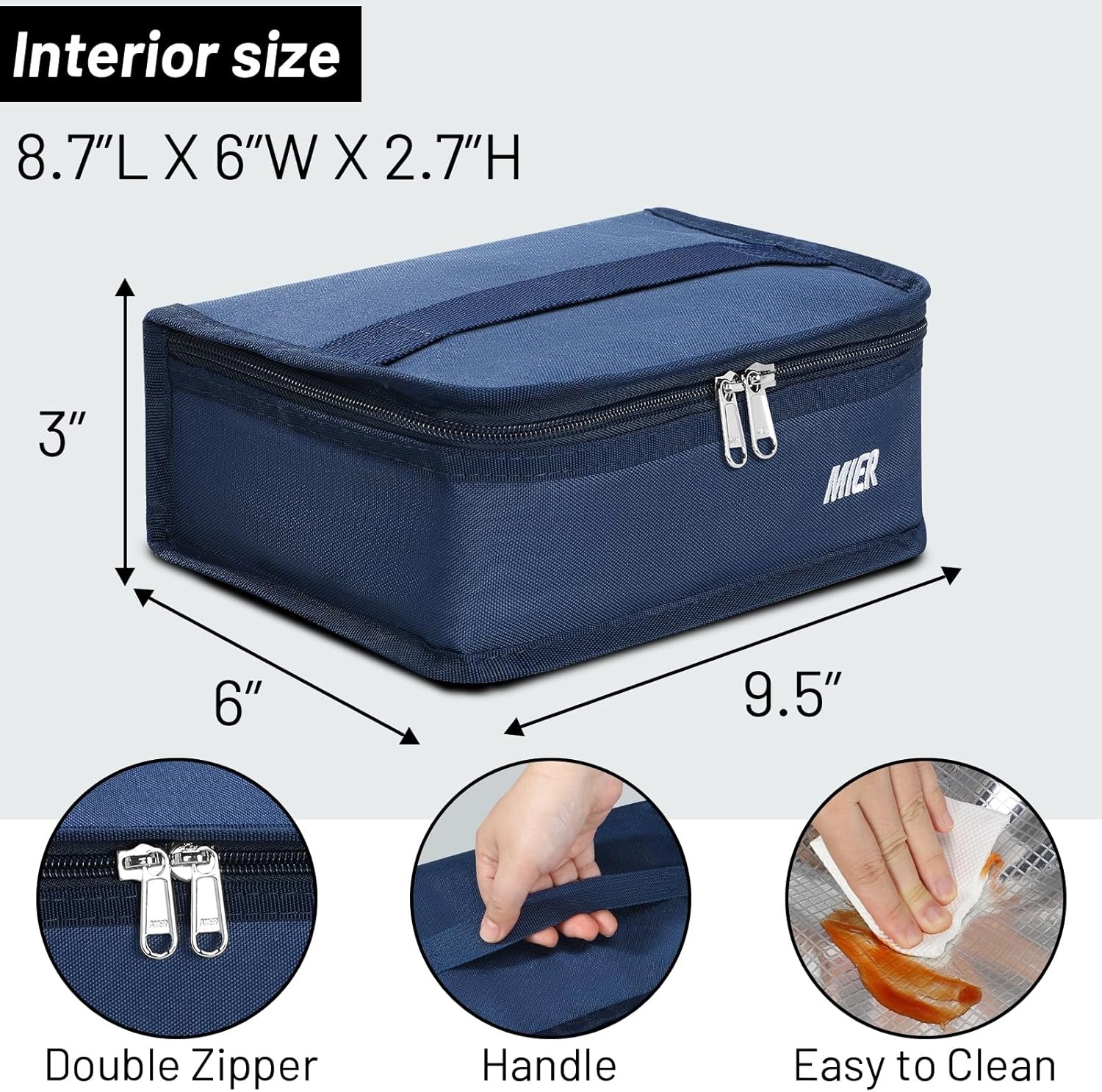 image:imageMIER Insulated Lunch Box for Men Women Kids Portable Small Lunch Bag 9 CAN Compact Thermal Mini Cooler for School Work Picnic BlueNavy Blue