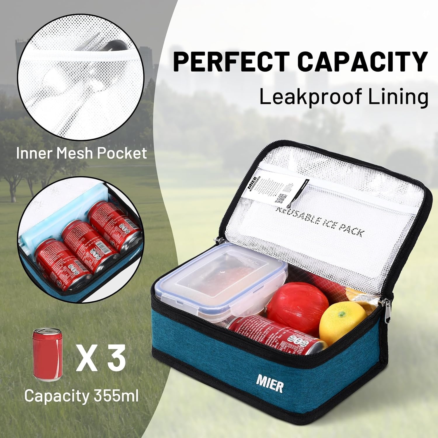 image:imageMIER Insulated Lunch Box for Men Women Kids Portable Small Lunch Bag 9 CAN Compact Thermal Mini Cooler for School Work Picnic BlueOcean Depths