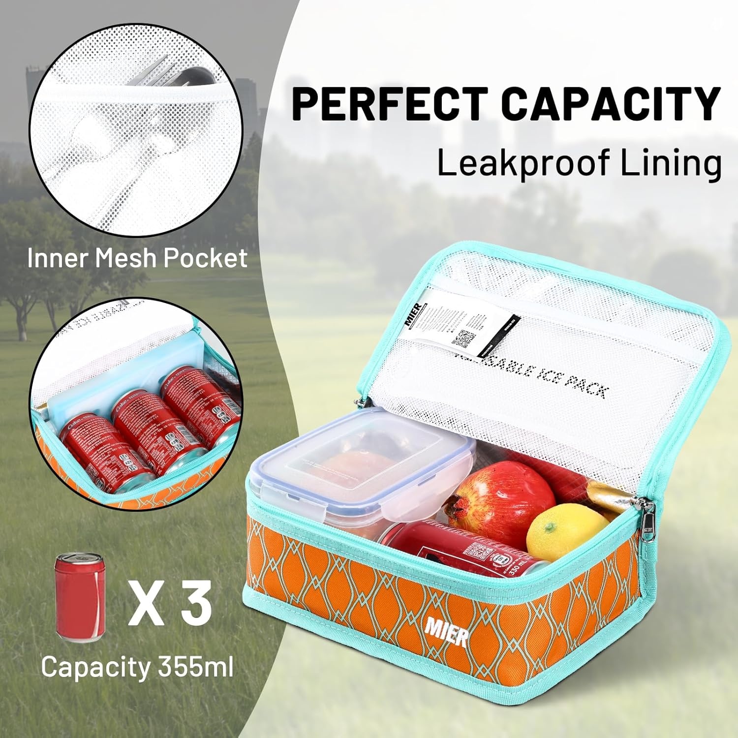 image:imageMIER Insulated Lunch Box for Men Women Kids Portable Small Lunch Bag 9 CAN Compact Thermal Mini Cooler for School Work Picnic BlueOrange