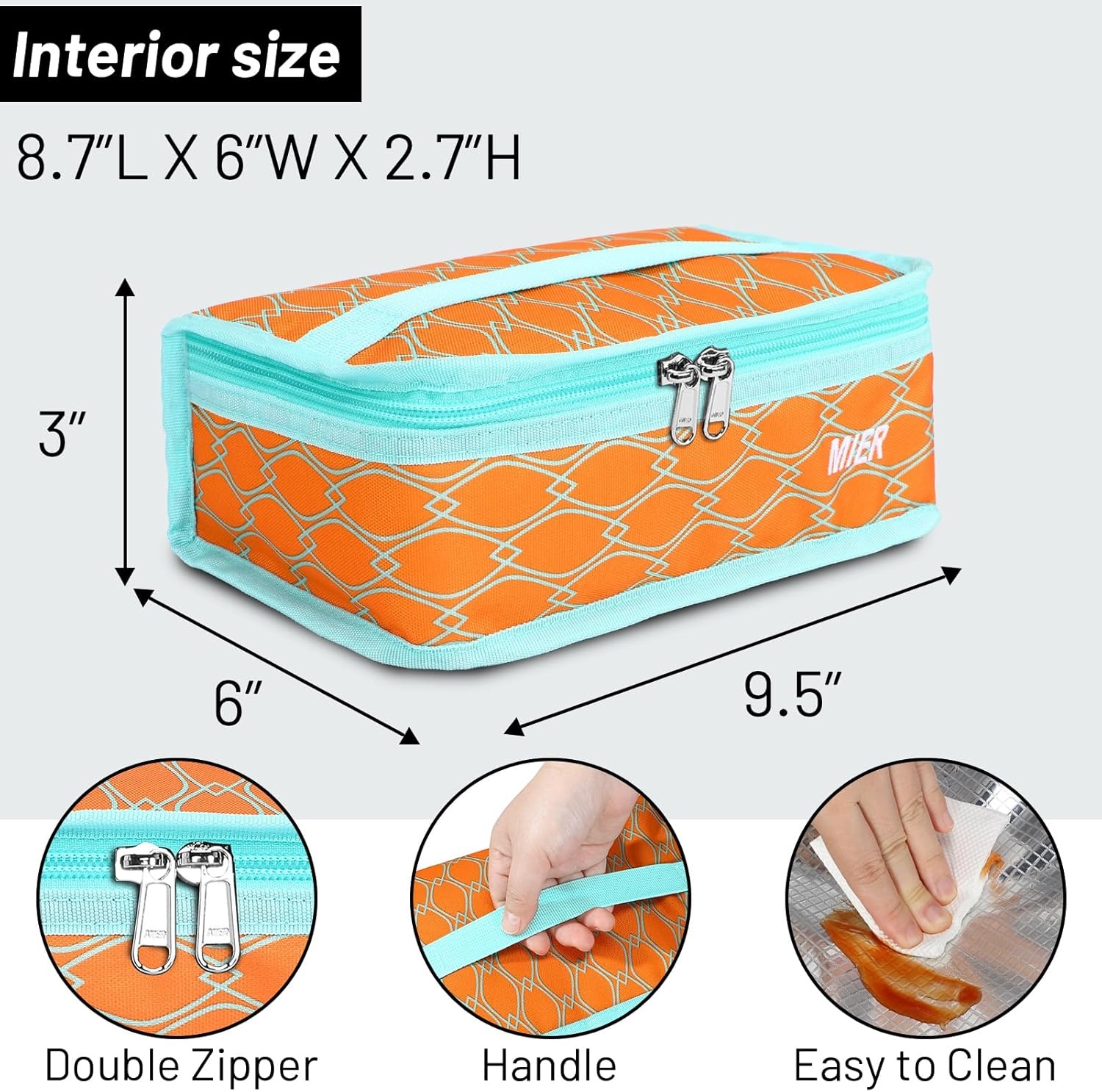 image:imageMIER Insulated Lunch Box for Men Women Kids Portable Small Lunch Bag 9 CAN Compact Thermal Mini Cooler for School Work Picnic BlueOrange