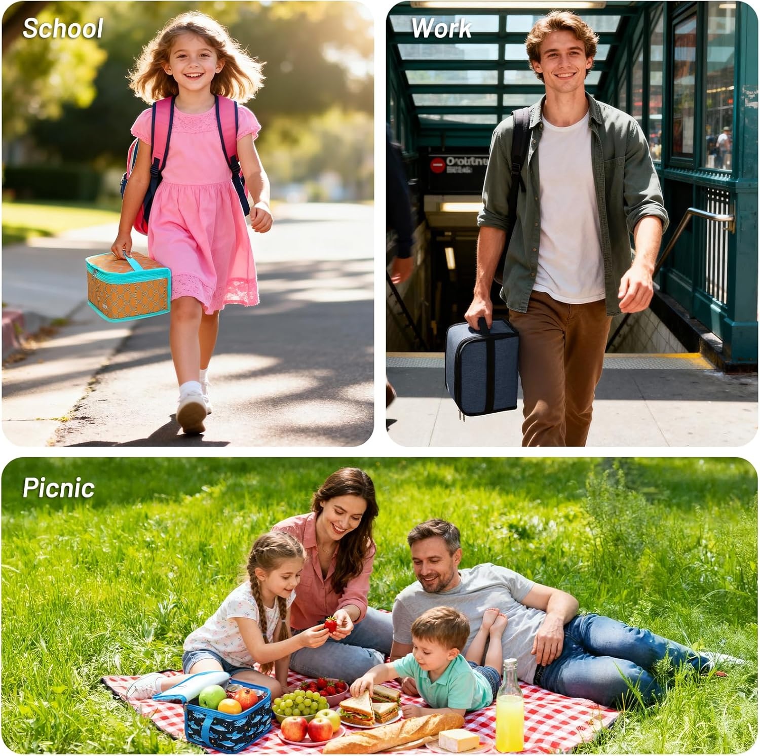 image:imageMIER Insulated Lunch Box for Men Women Kids Portable Small Lunch Bag 9 CAN Compact Thermal Mini Cooler for School Work Picnic BlueOrange